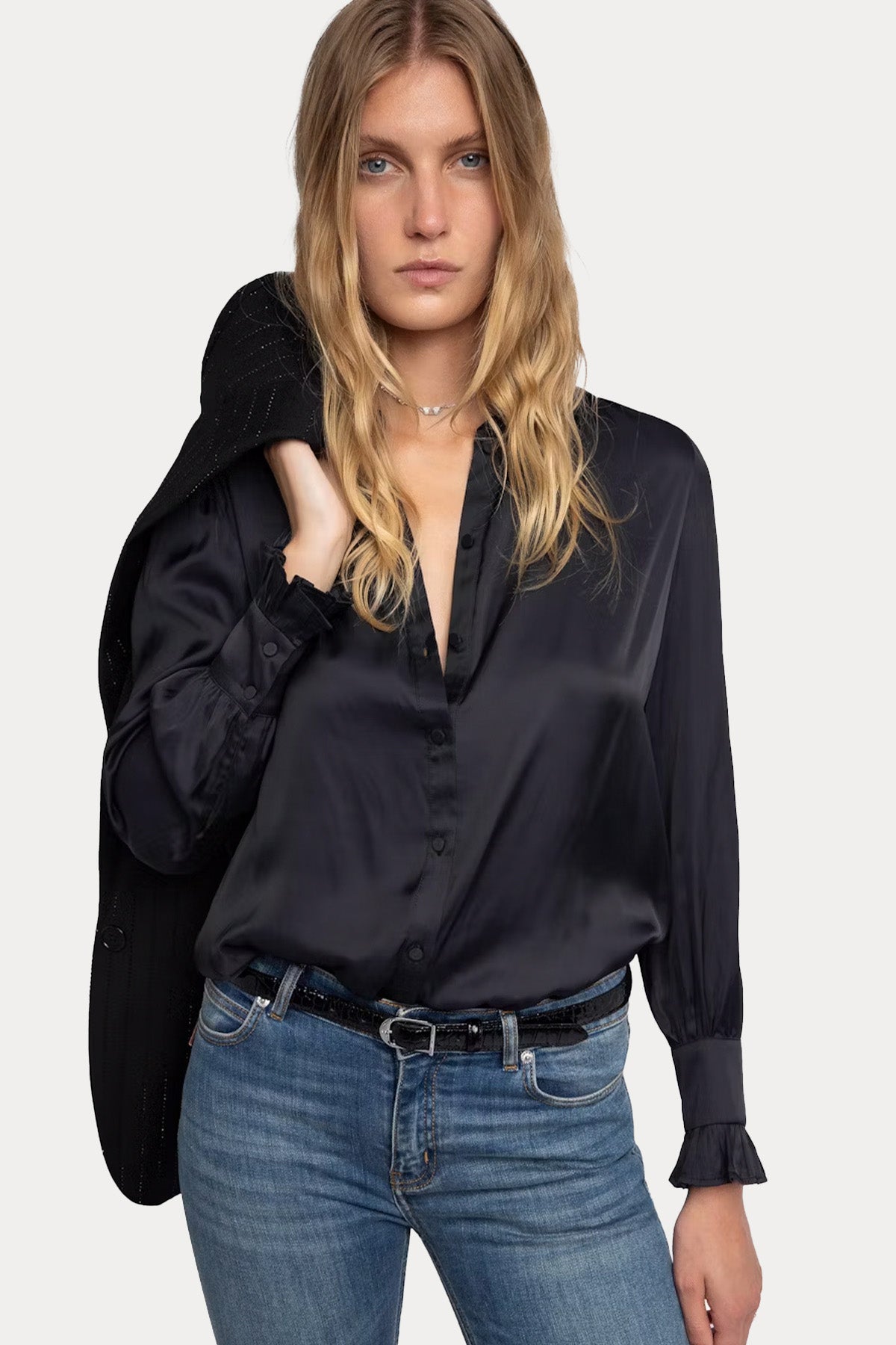 Zadig & Voltaire Regular Fit Klasik Yaka Saten Gömlek