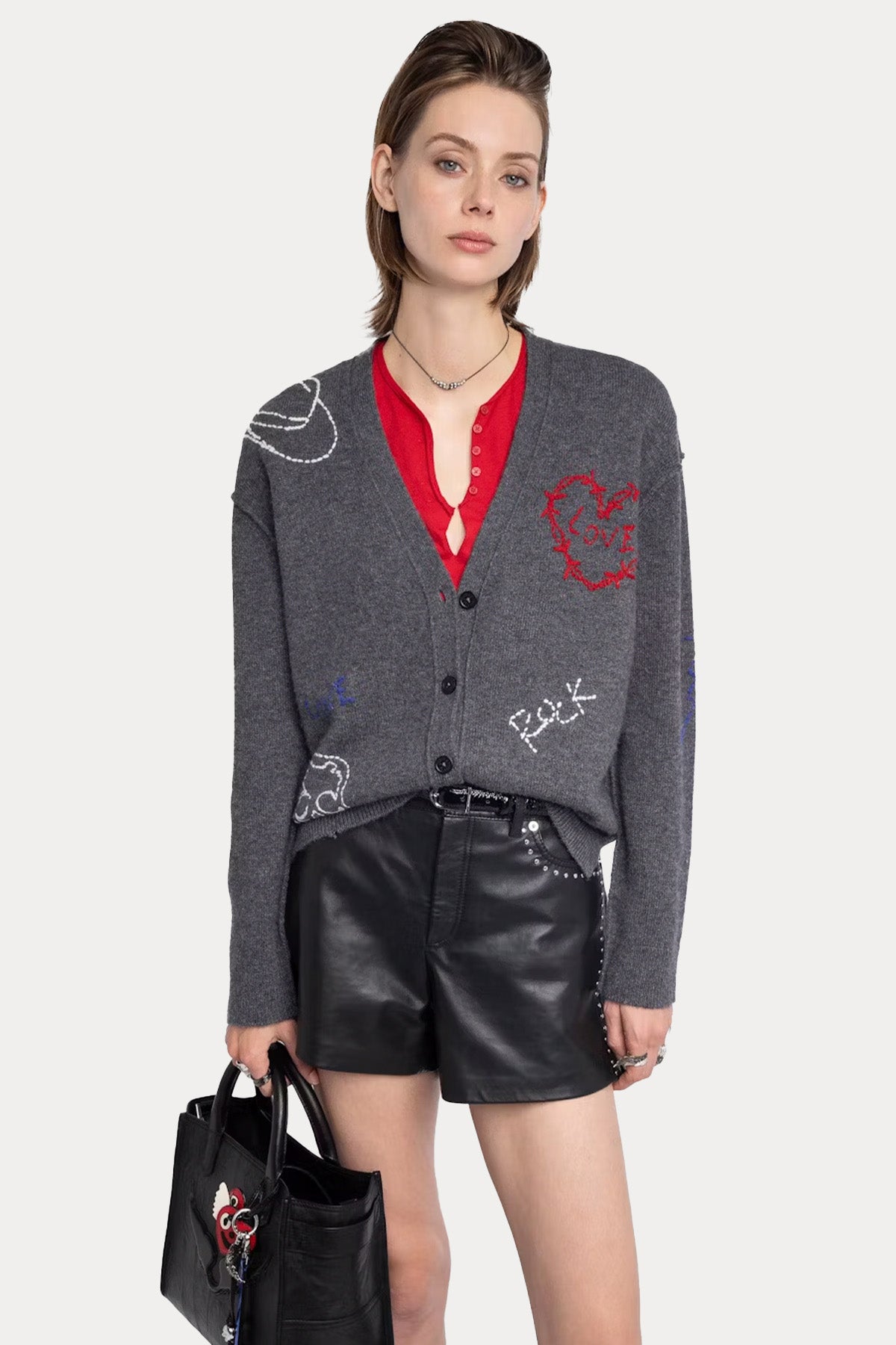 Zadig & Voltaire Comfort Fit Nakış Logolu Kaşmir Örgü Triko Ceket