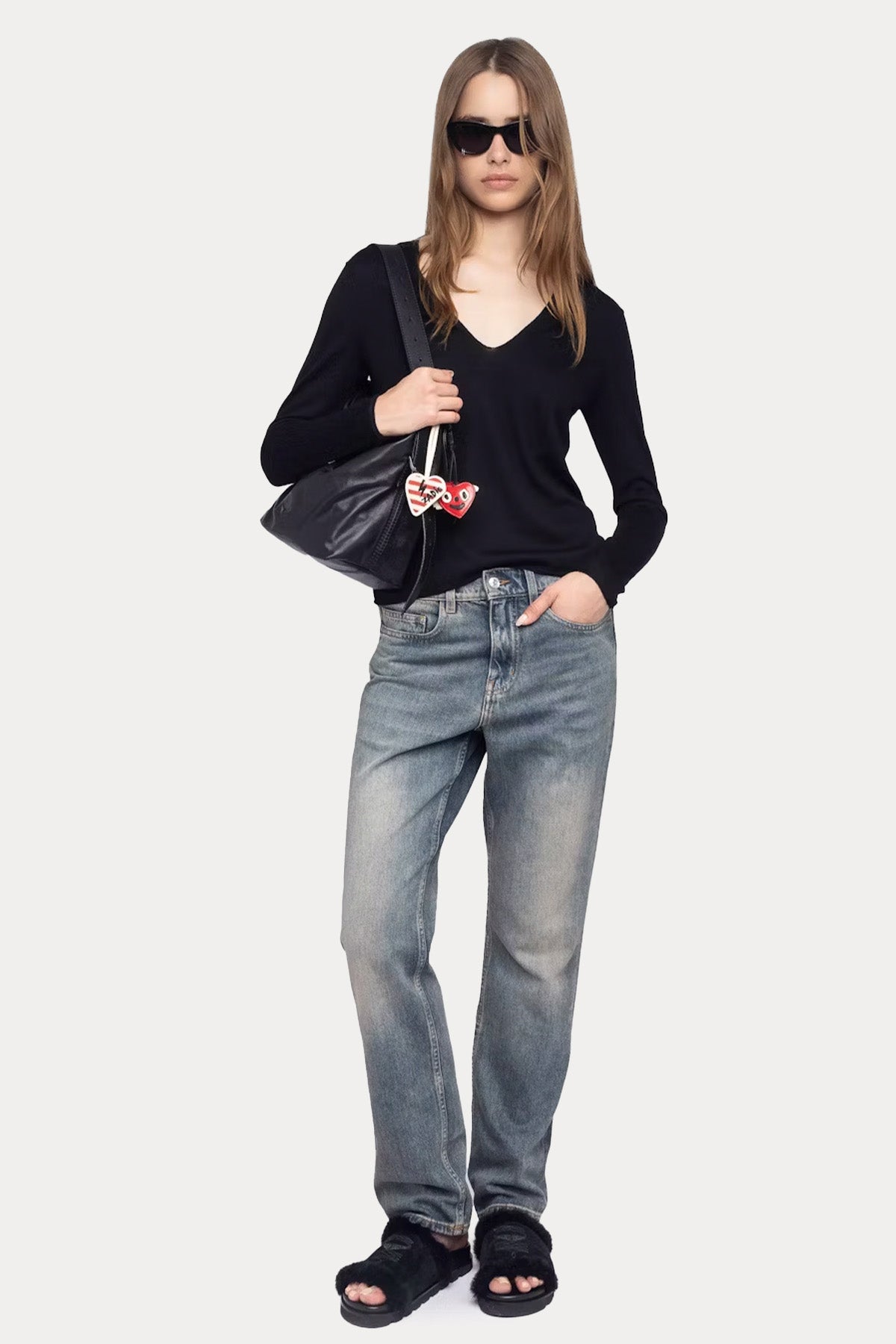 Zadig & Voltaire Slim Fit V Yaka Sırtta Logolu İnce Örgü Yün Triko