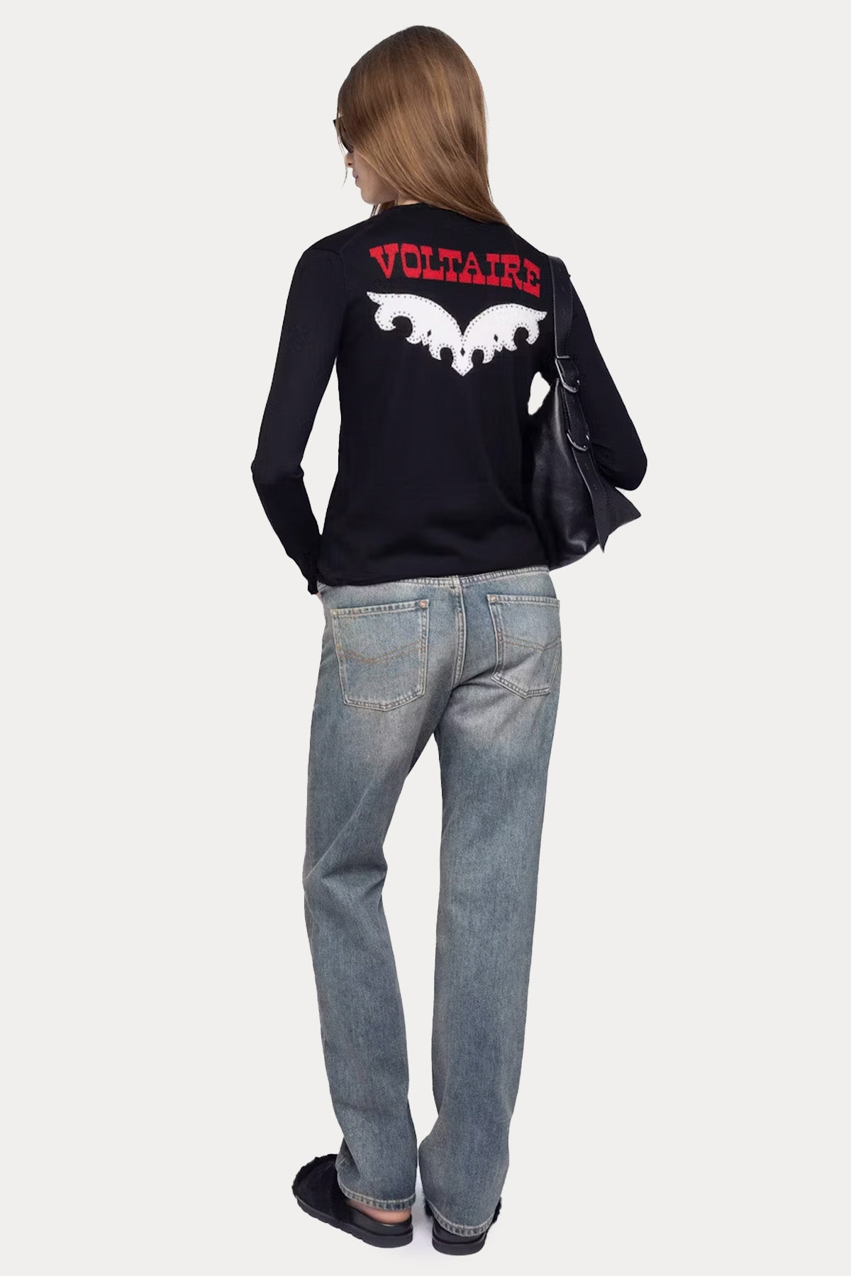 Zadig & Voltaire Slim Fit V Yaka Sırtta Logolu İnce Örgü Yün Triko