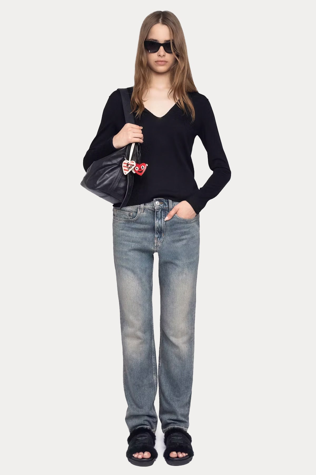 Zadig & Voltaire Slim Fit V Yaka Sırtta Logolu İnce Örgü Yün Triko