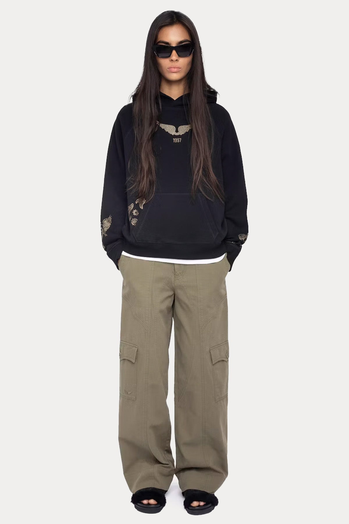 Zadig & Voltaire Relaxed Fit Trok Logolu Şardonlu Kapüşonlu Sweatshirt