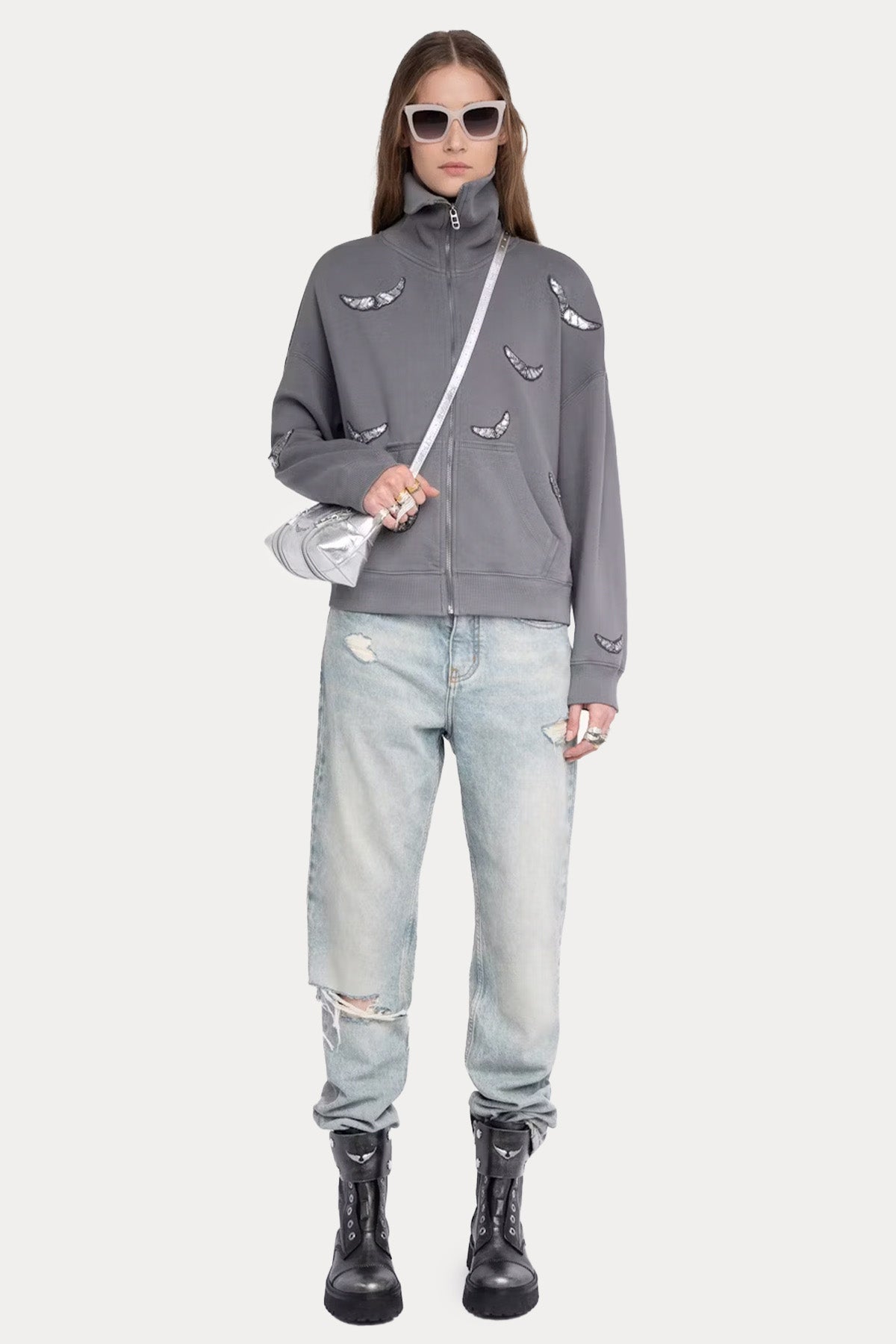 Zadig & Voltaire Comfort Fit Dik Yaka Kanat Logolu Sweatshirt Ceket