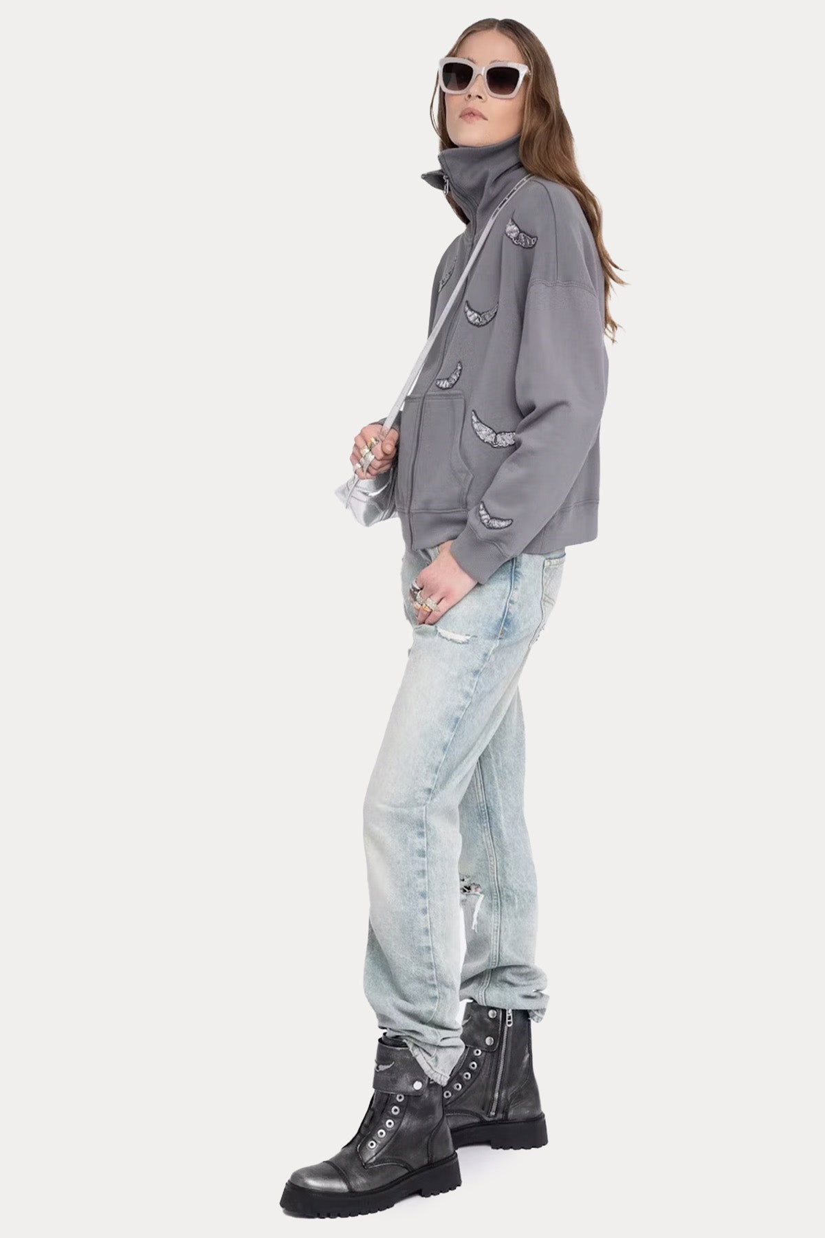 Zadig & Voltaire Comfort Fit Dik Yaka Kanat Logolu Sweatshirt Ceket