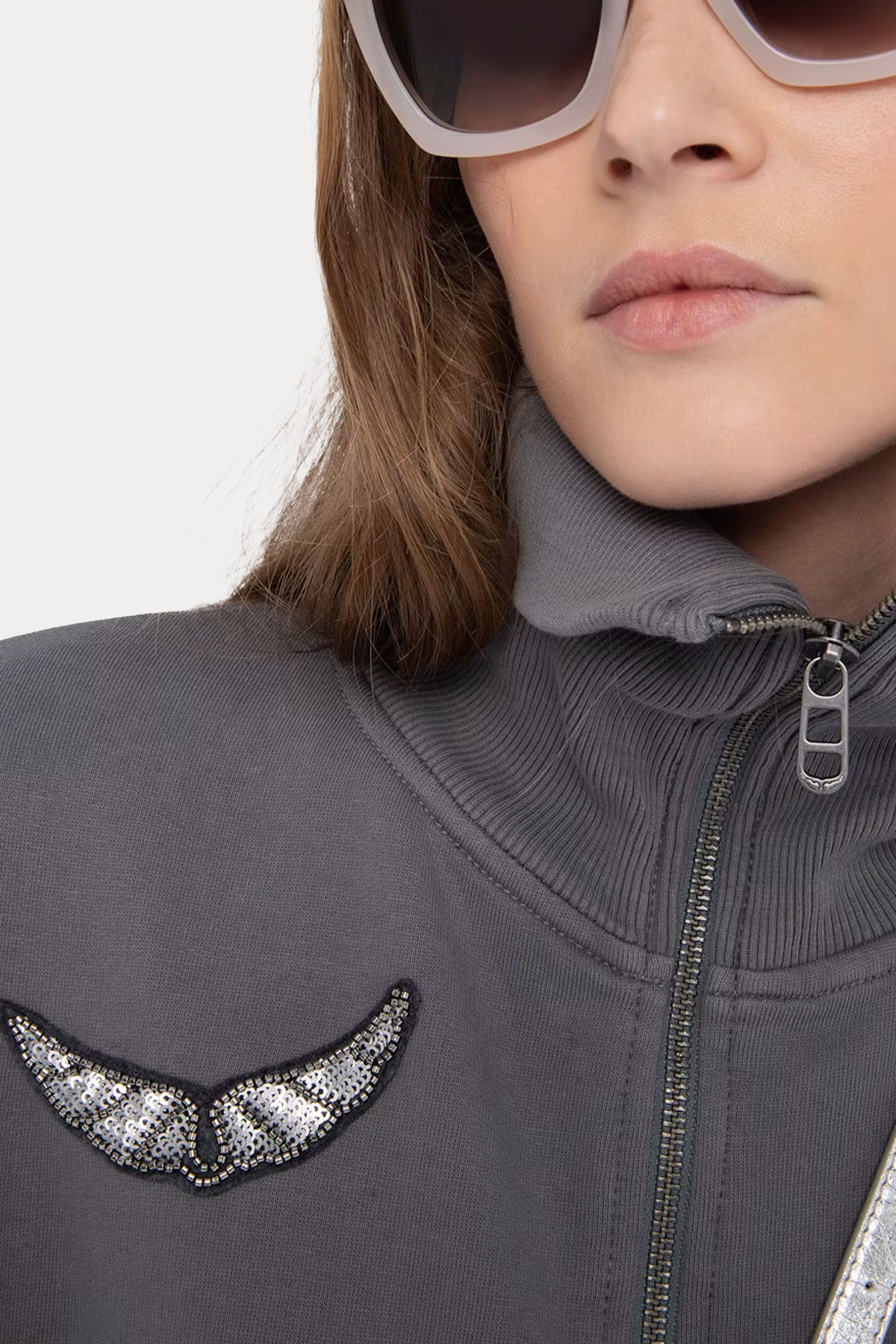 Zadig & Voltaire Comfort Fit Dik Yaka Kanat Logolu Sweatshirt Ceket