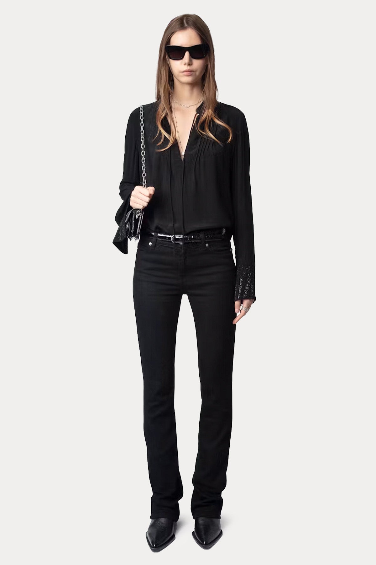 Zadig & Voltaire Regular Fit V Yaka Troklu Bluz