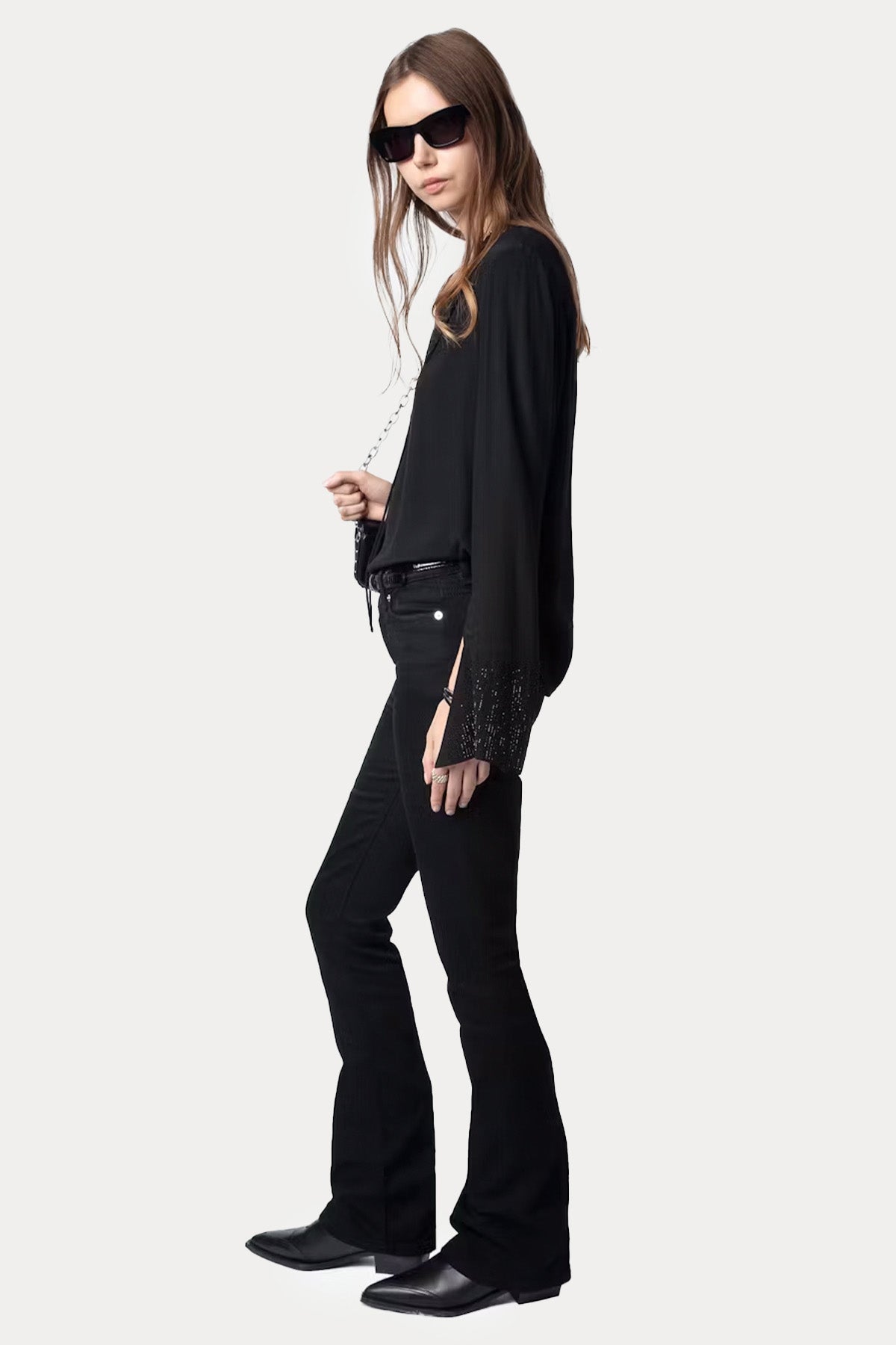 Zadig & Voltaire Regular Fit V Yaka Troklu Bluz