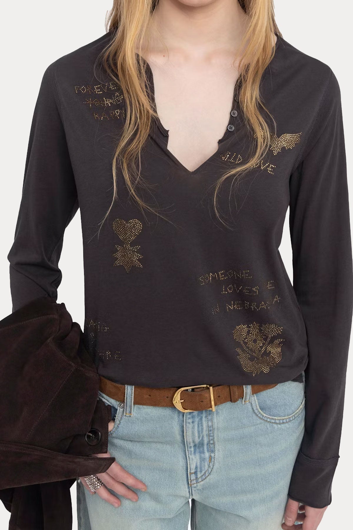 Zadig & Voltaire Regular Fit V Yaka Trok Logolu T-shirt-T-shirt-Libas