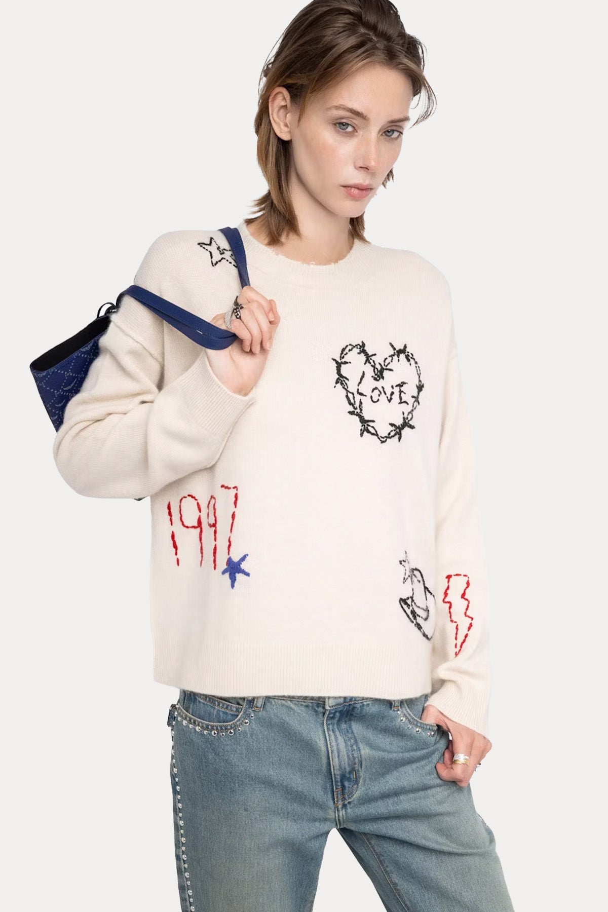 Zadig & Voltaire Comfort Fit Nakış Logolu Kaşmir Örgü Triko