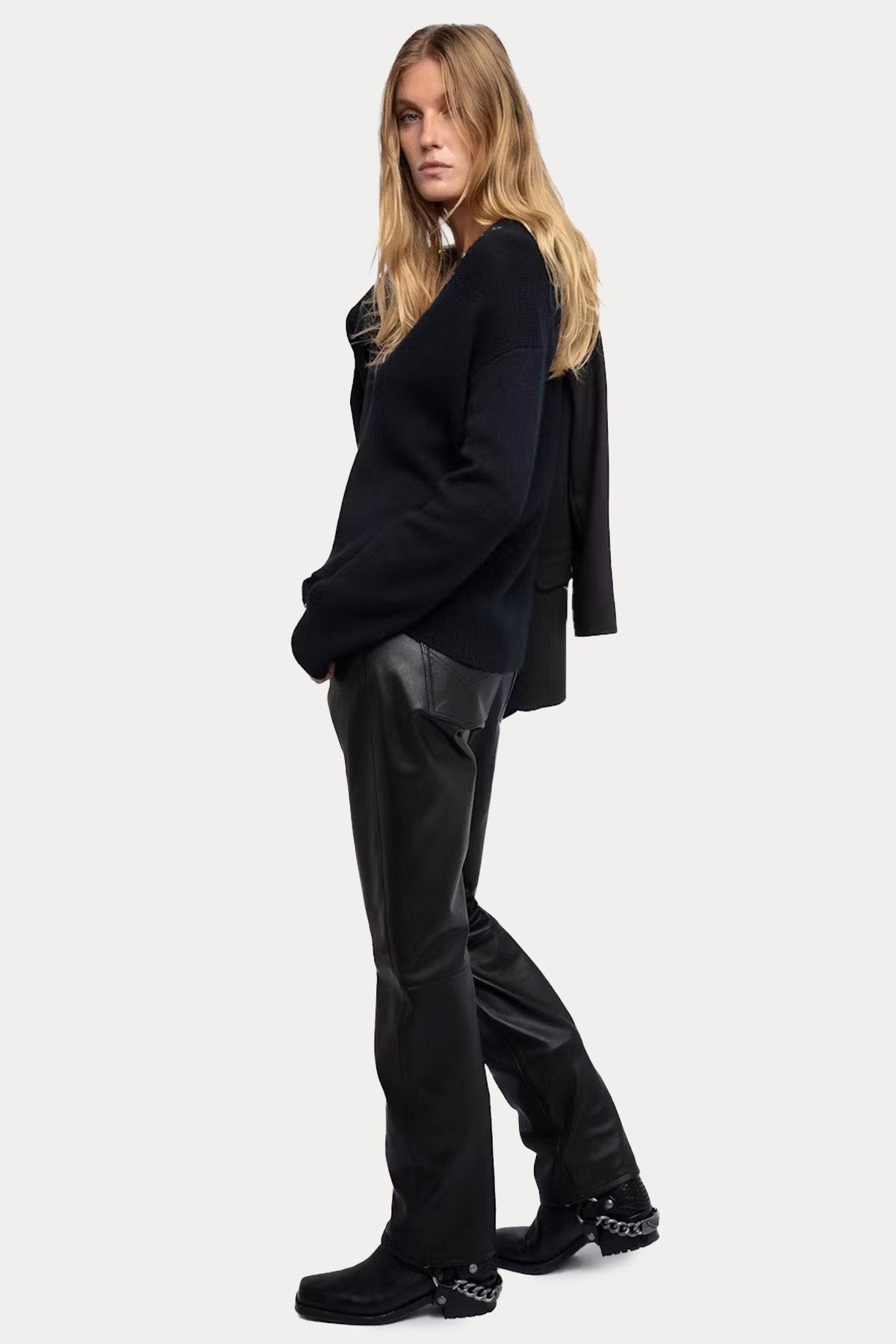 Zadig & Voltaire Comfort Fit V Yaka İnce Örgü Nakış Logolu Kaşmir Triko