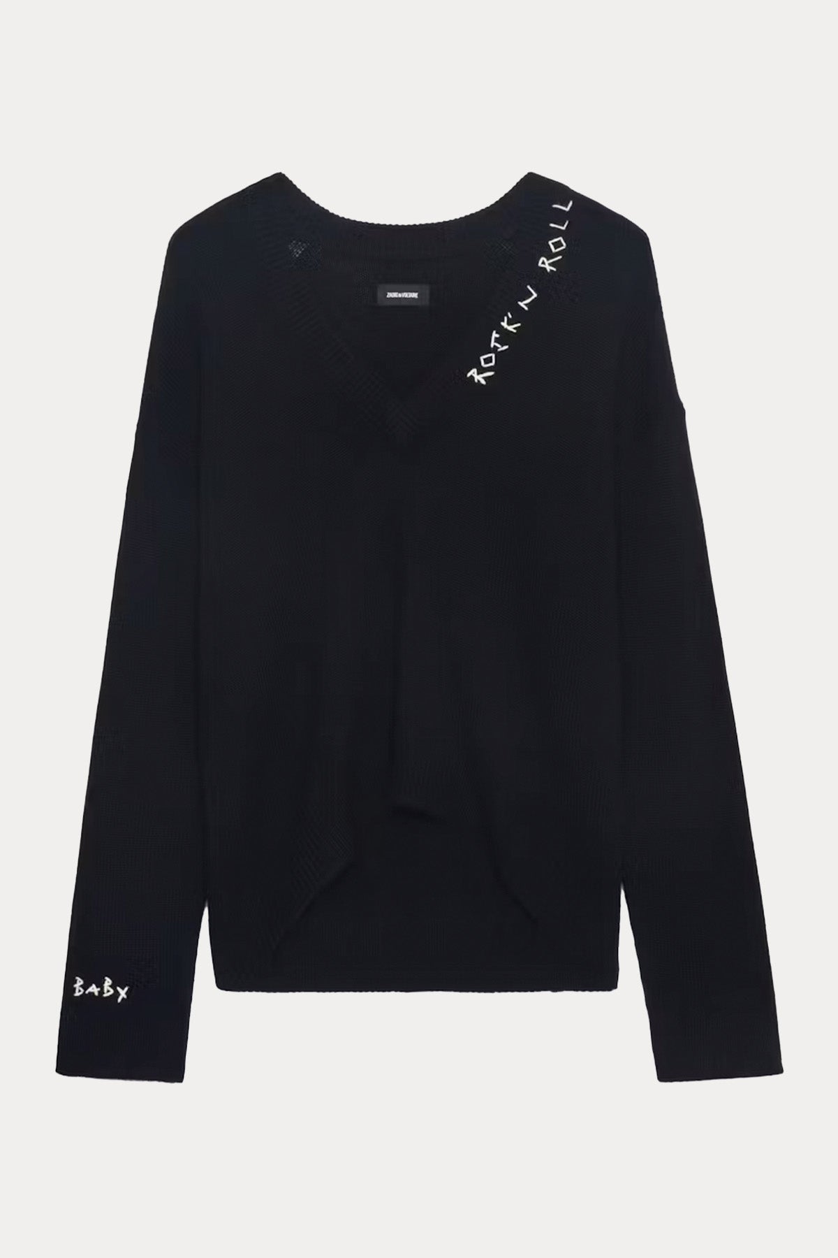 Zadig & Voltaire Comfort Fit V Yaka İnce Örgü Nakış Logolu Kaşmir Triko