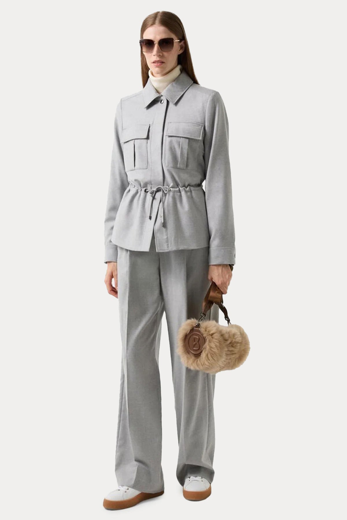 Bogner Ella Loose Fit Yüksek Bel Tek Pile Beli Lastikli Yün Pantolon