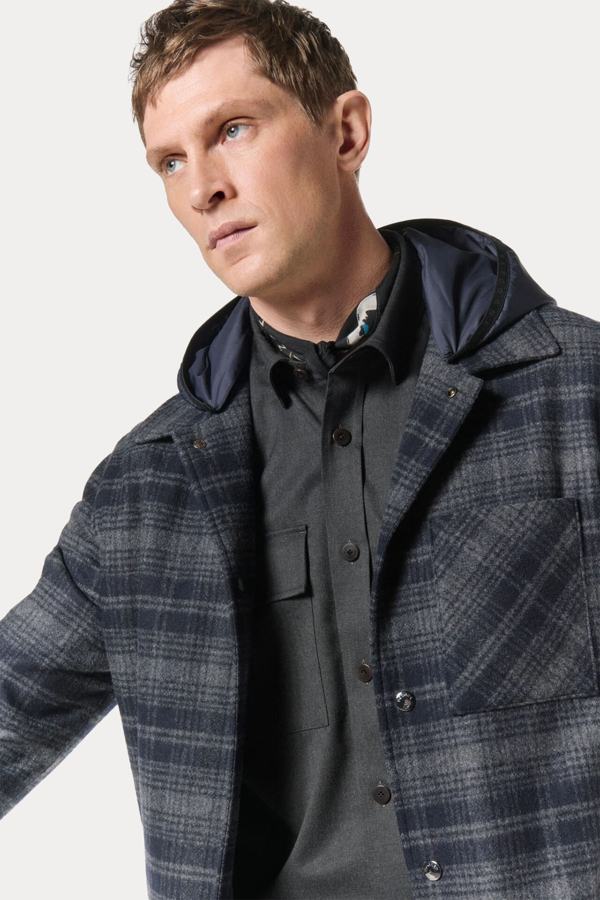 Bogner Larry Ekose Desen Kapüşonlu Yün Gömlek Ceket