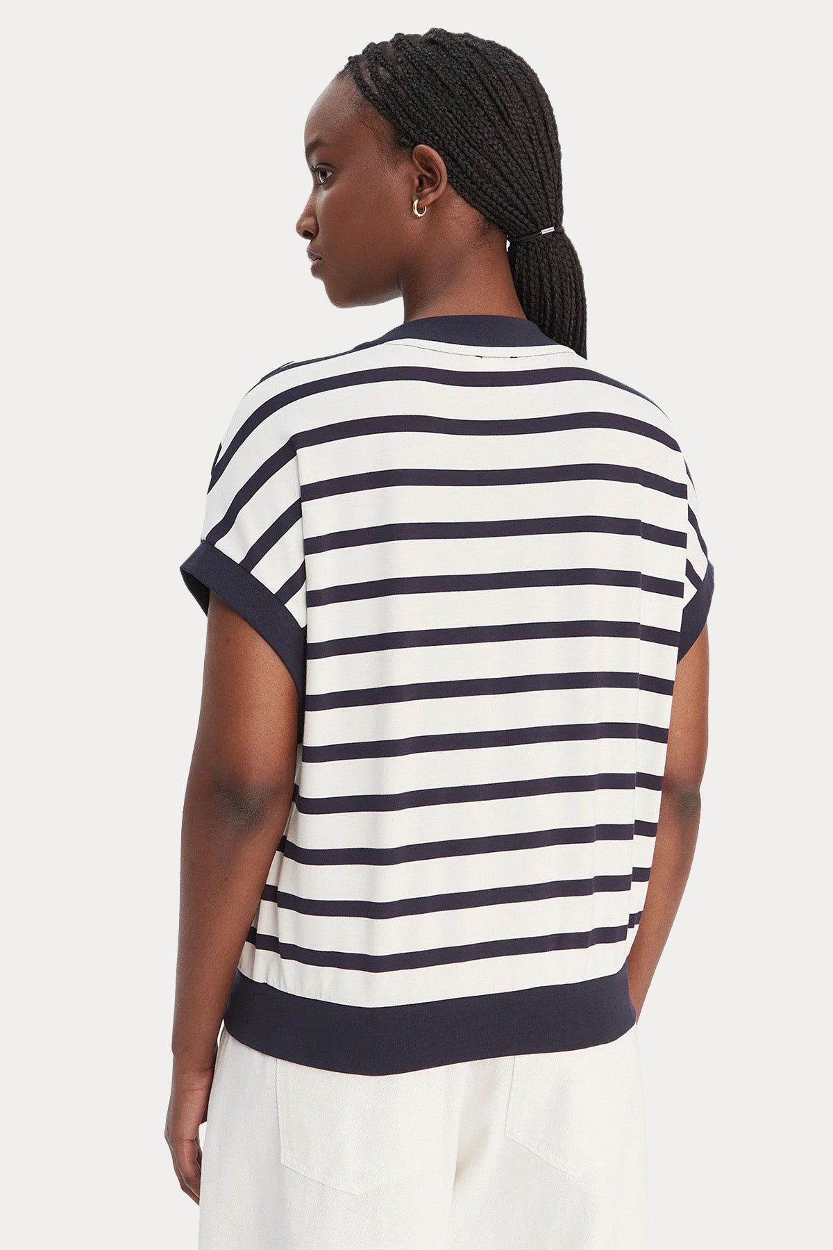 Liu Jo Comfort Fit V Yaka Çizgili Streç Bluz