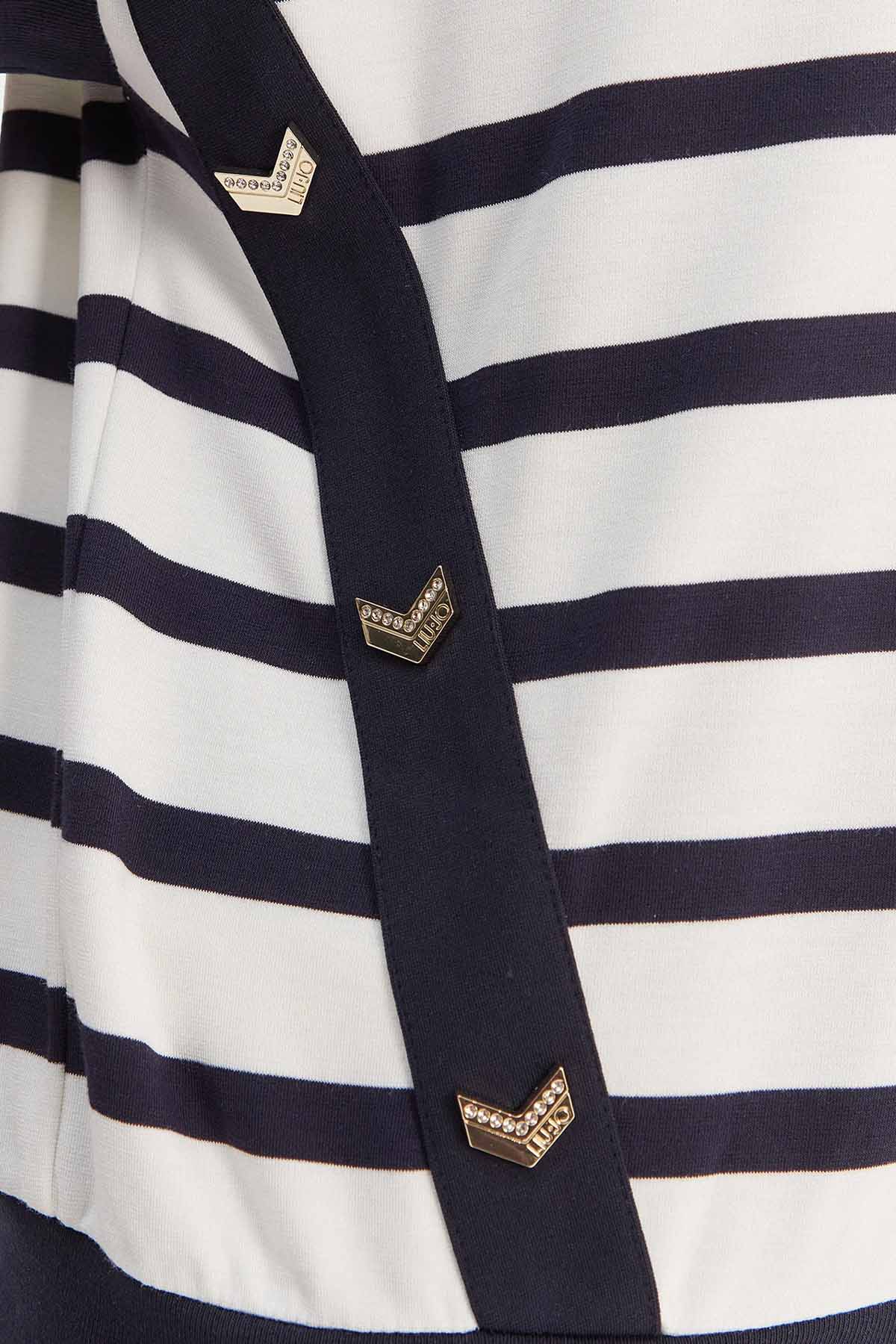 Liu Jo Comfort Fit V Yaka Çizgili Streç Bluz