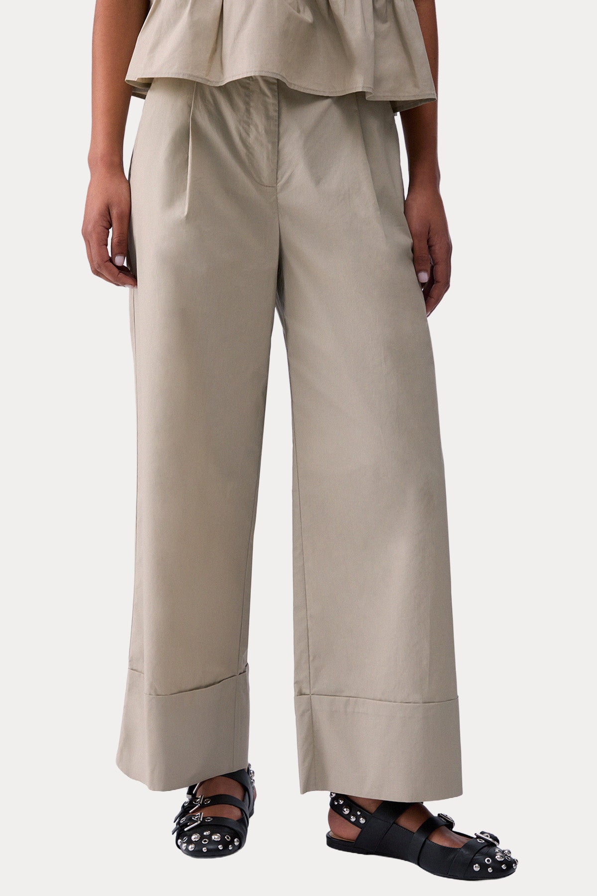 Liu Jo Straight Wide Leg Yüksek Belli Poplin Pantolon-Pantolon-Libas