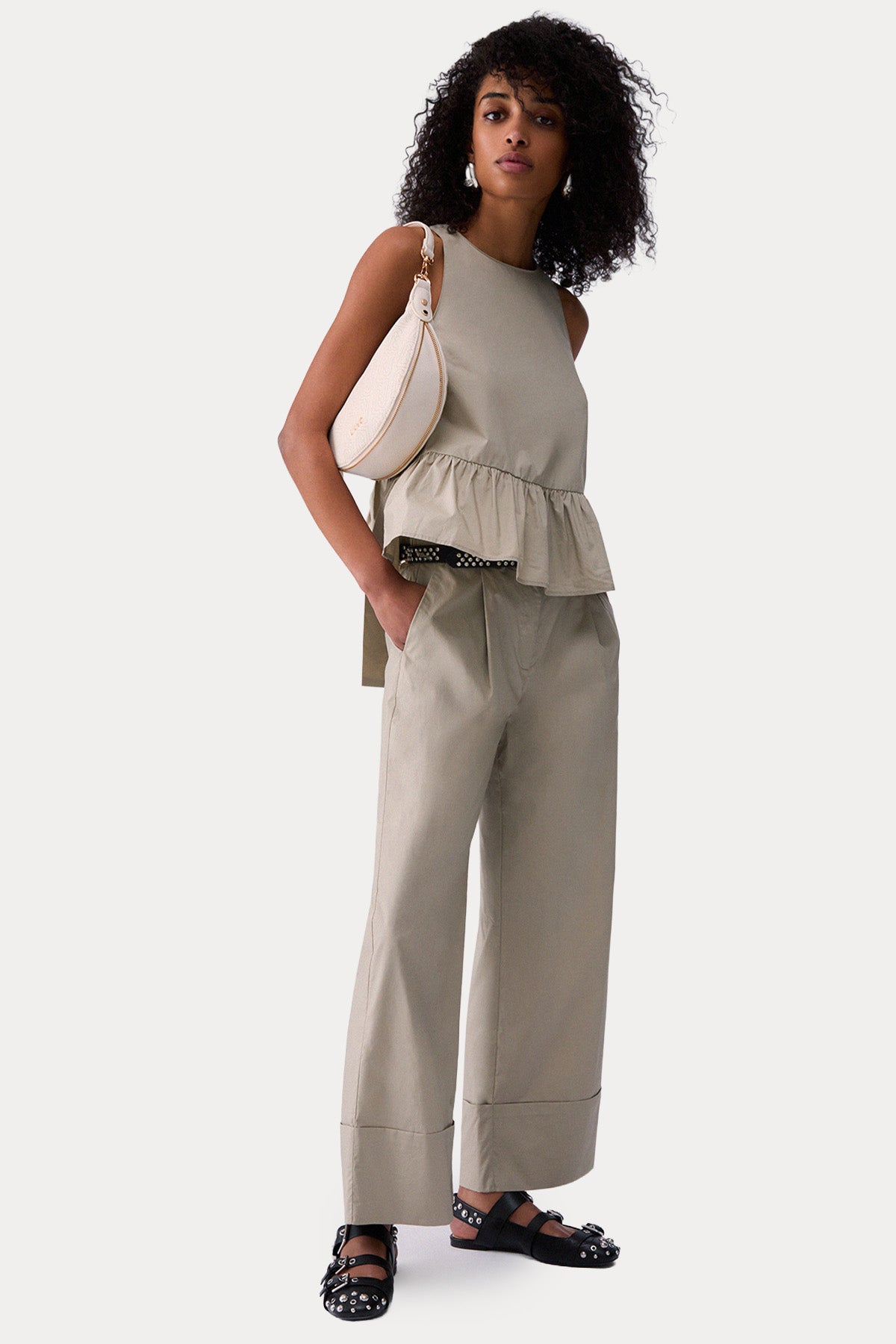 Liu Jo Straight Wide Leg Yüksek Belli Poplin Pantolon-Pantolon-Libas