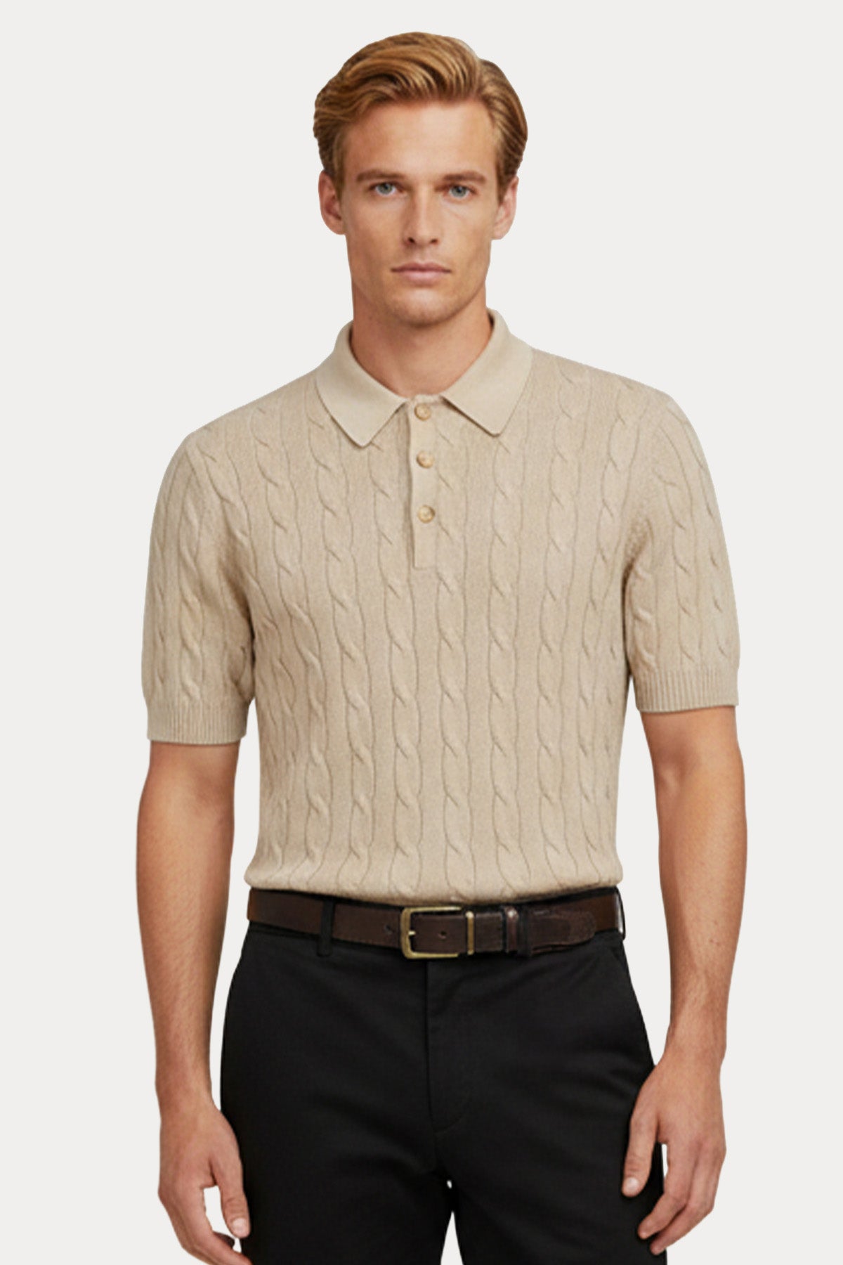 Gran Sasso Regular Fit Polo Yaka Saç Örgü Triko