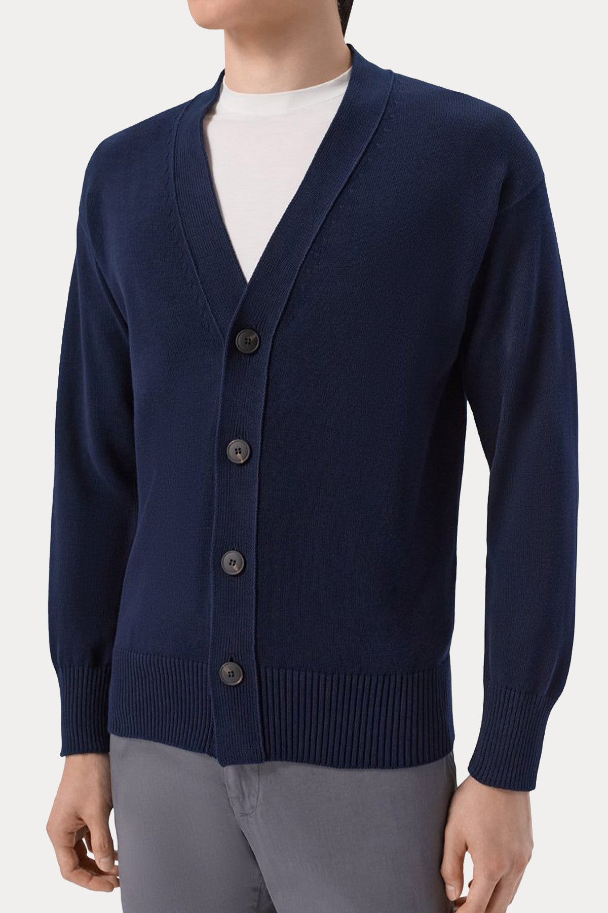 Gran Sasso Comfort Fit V Yaka İnce Örgü Triko Ceket-Ceket-Libas