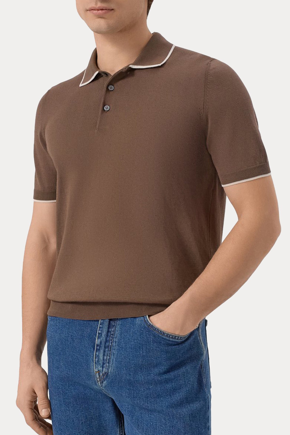 Gran Sasso Regular Fit Polo Yaka İnce Örgü Triko-Triko-Libas