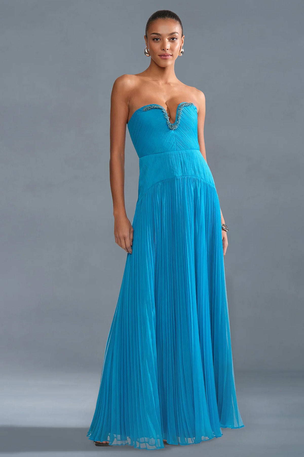 Amur Fiora Pilili Straplez Maxi Abiye Elbise