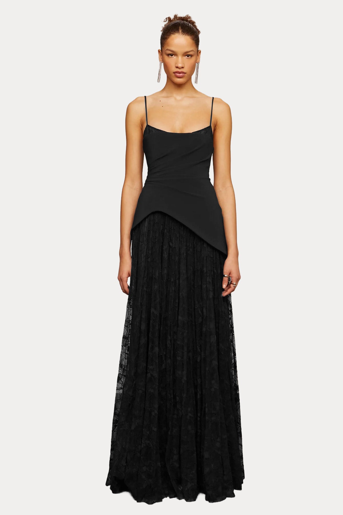 Amur Leighton Pilili Streç Maxi Abiye Elbise