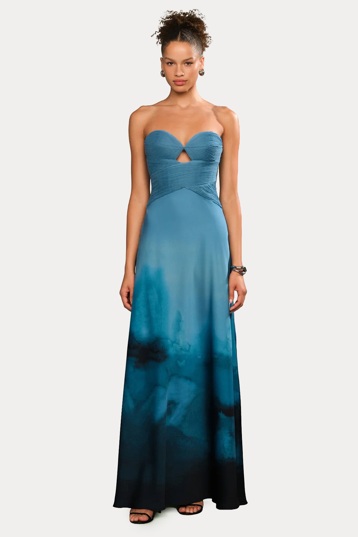 Amur Cova Baskılı Straplez Maxi Abiye Elbise