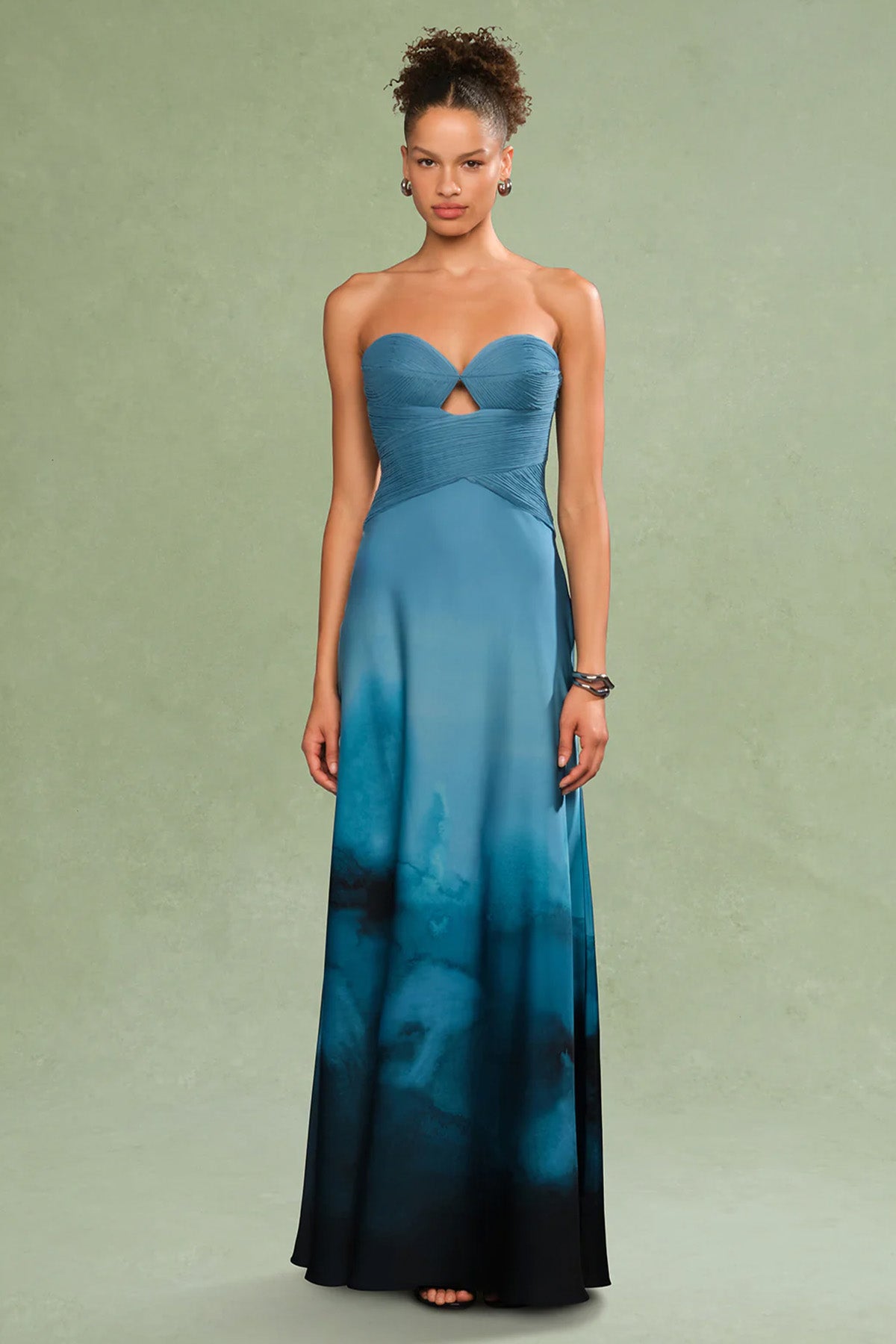 Amur Cova Baskılı Straplez Maxi Abiye Elbise