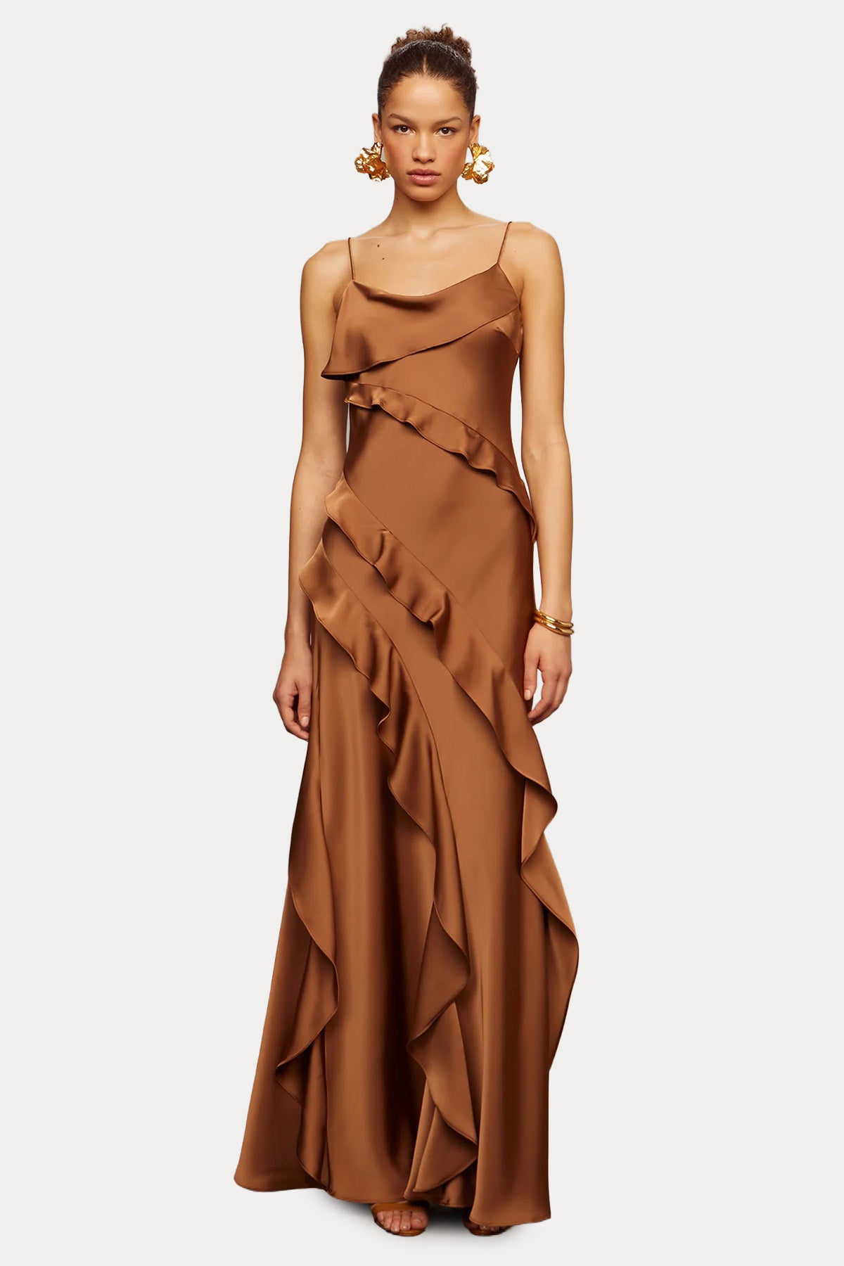 Amur Ellen Fırfırlı Maxi Abiye Elbise