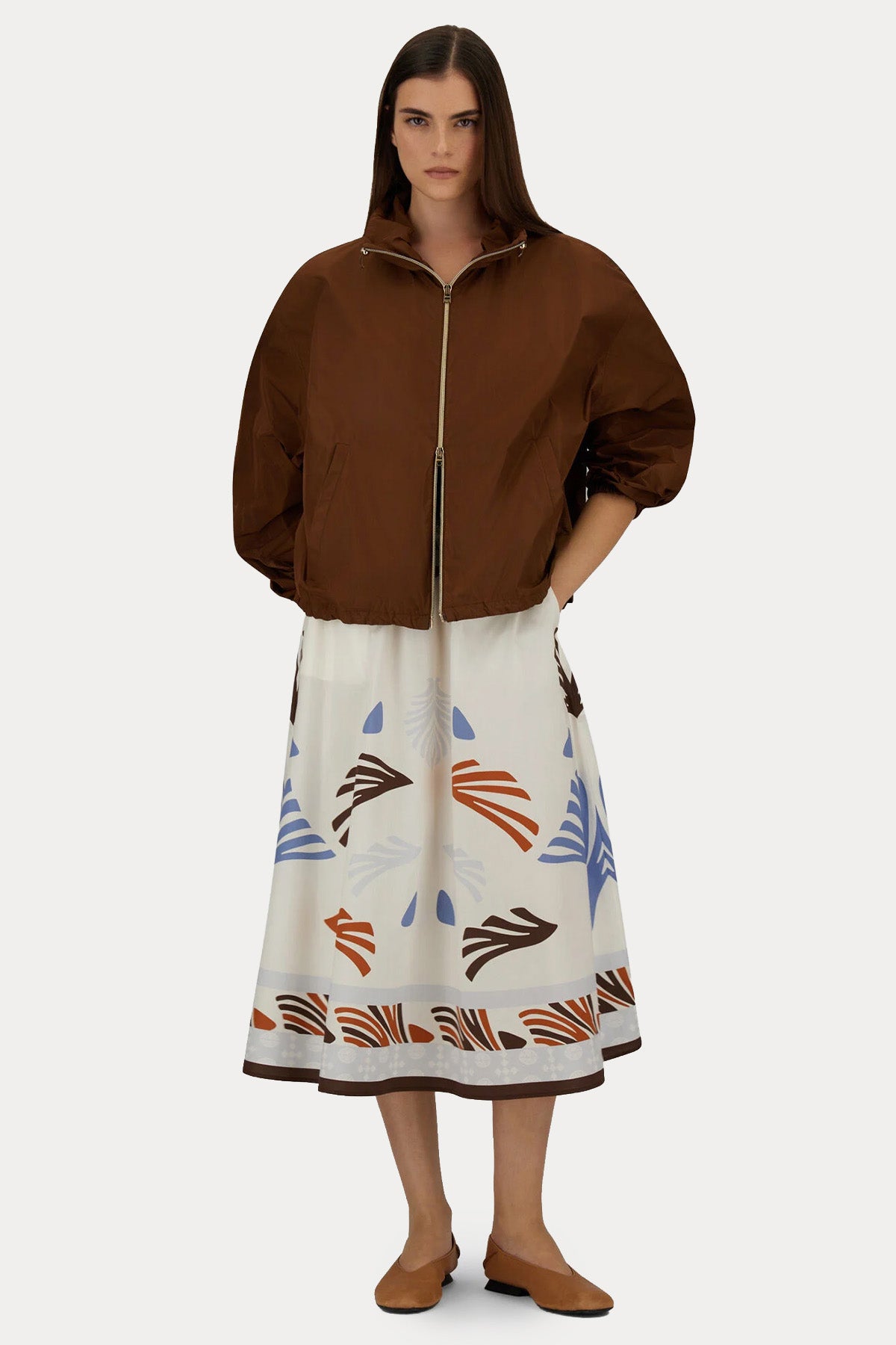 Herno Regular Fit Beli Lastikli Desenli Midi Etek-Etek-Libas