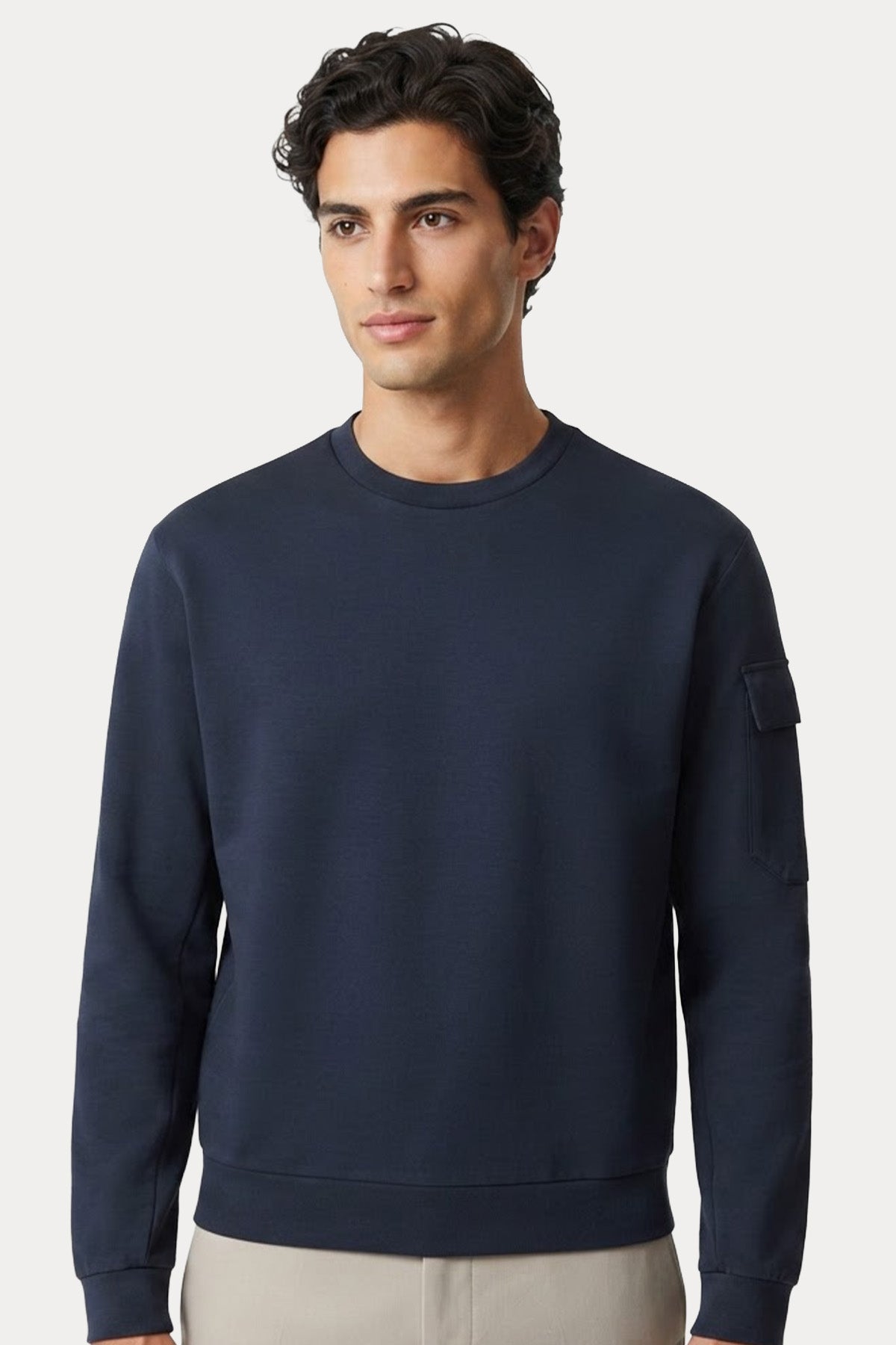 Herno Relaxed Fit Yuvarlak Yaka Cep Detaylı İnce Sweatshirt