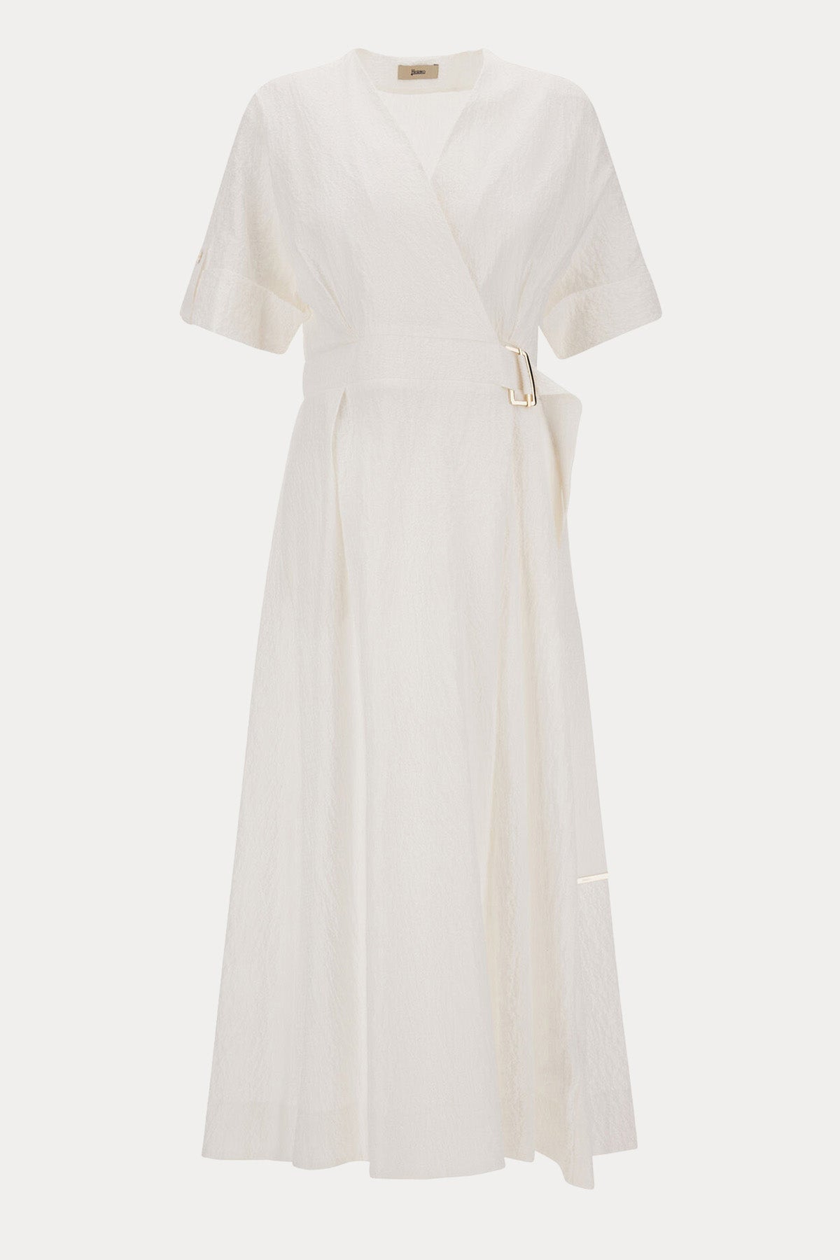 Herno Regular Fit Gofre Kumaş Kemerli Midi Elbise