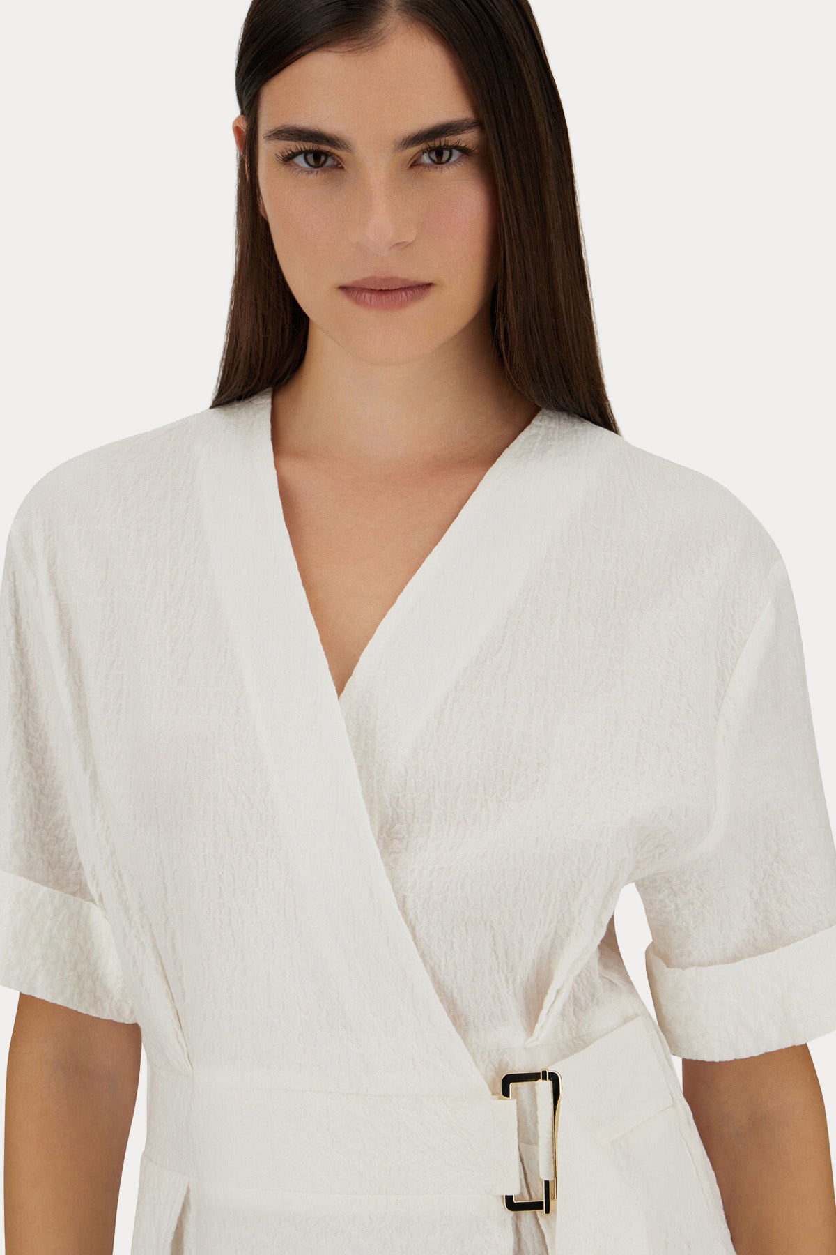 Herno Regular Fit Gofre Kumaş Kemerli Midi Elbise-Elbise-Libas