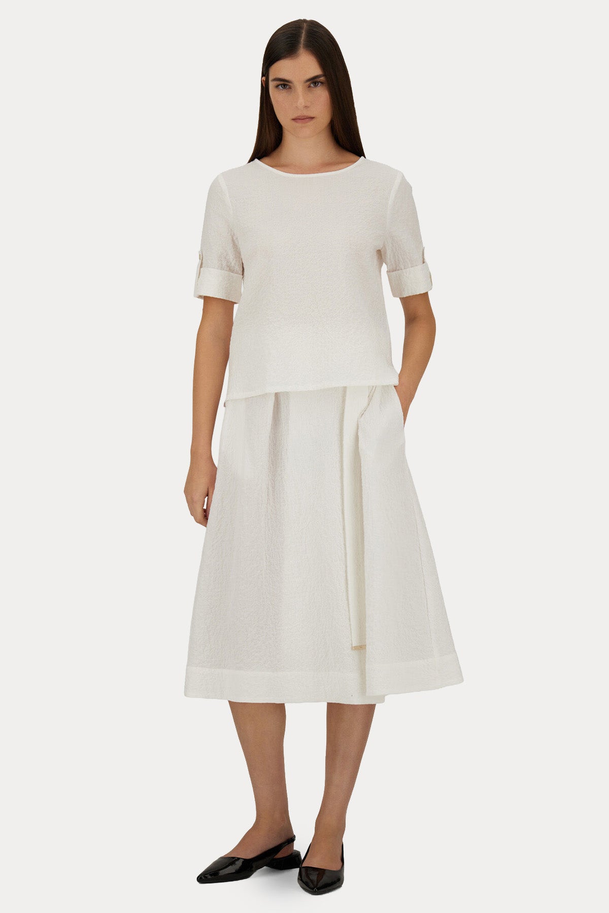 Herno Kayık Yaka Gofre Kumaş Bluz