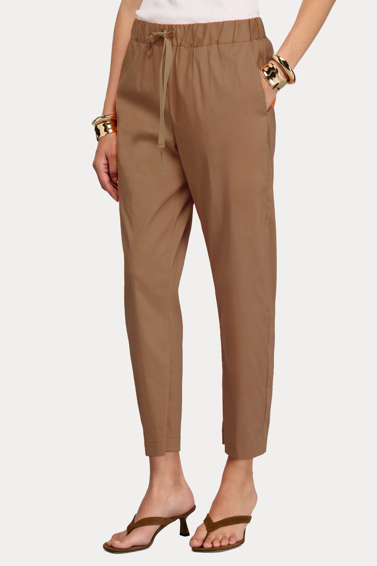 Semicouture Regular Fit Beli Lastikli Streç Poplin Pantolon-Pantolon-Libas