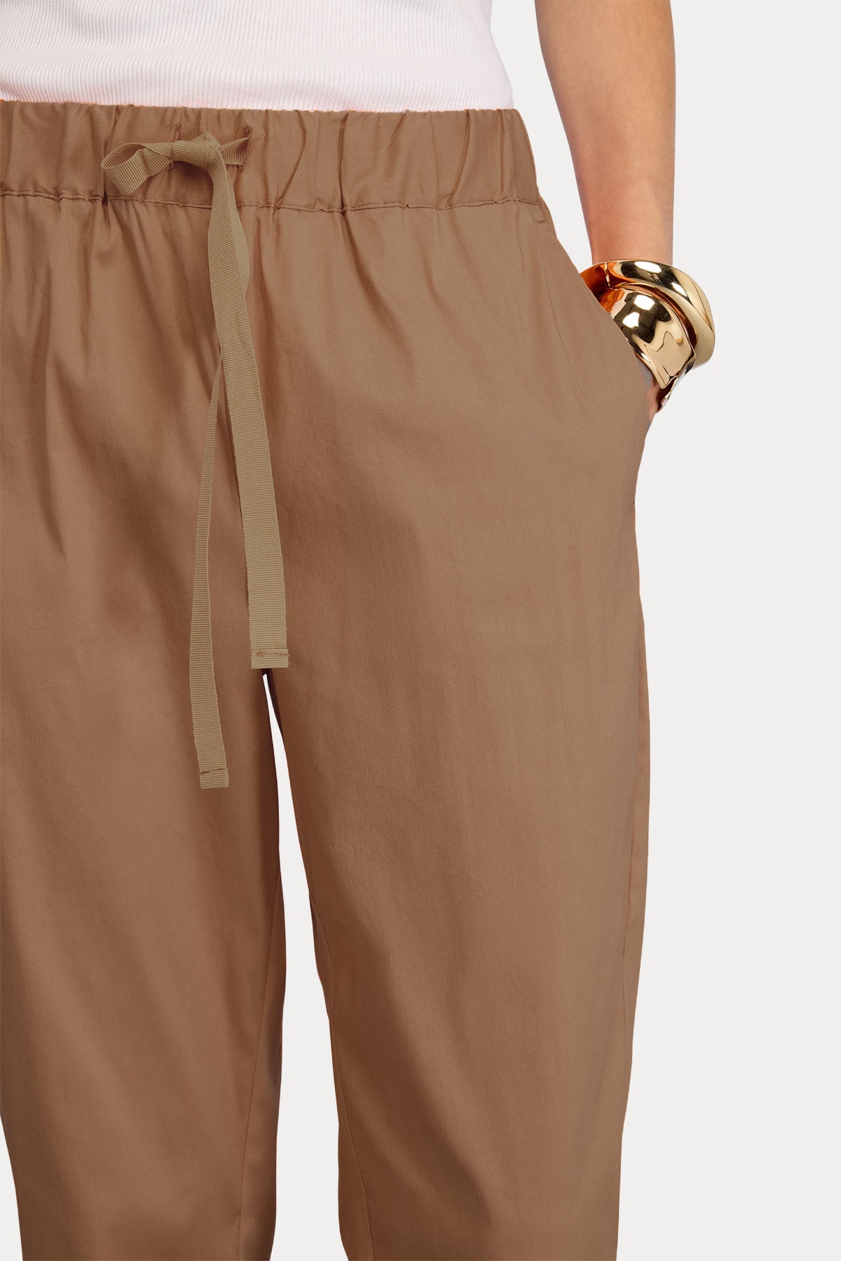 Semicouture Regular Fit Beli Lastikli Streç Poplin Pantolon-Pantolon-Libas