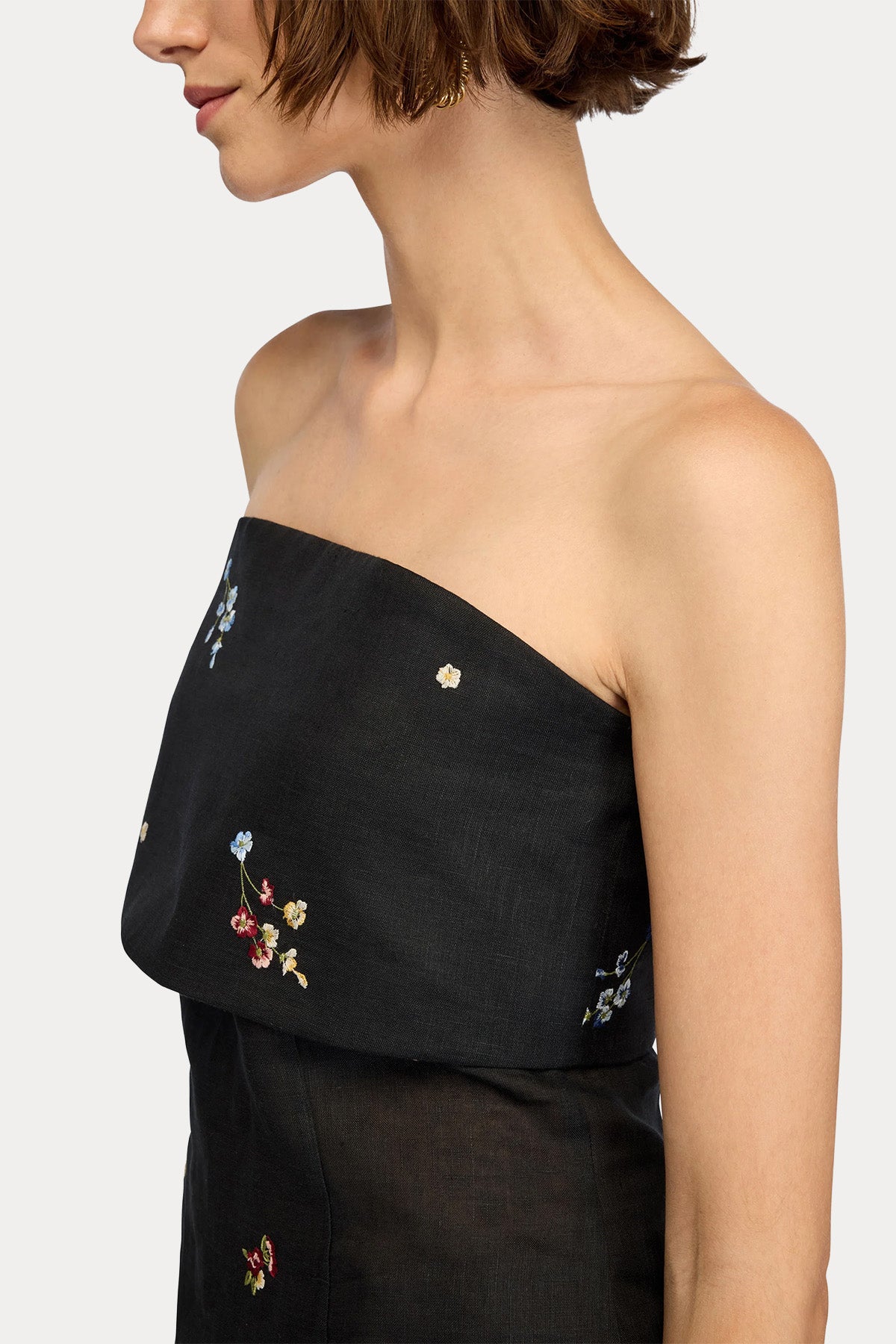 Semicouture Slim Fit Straplez Keten Bandeau Bluz-Bluz-Libas