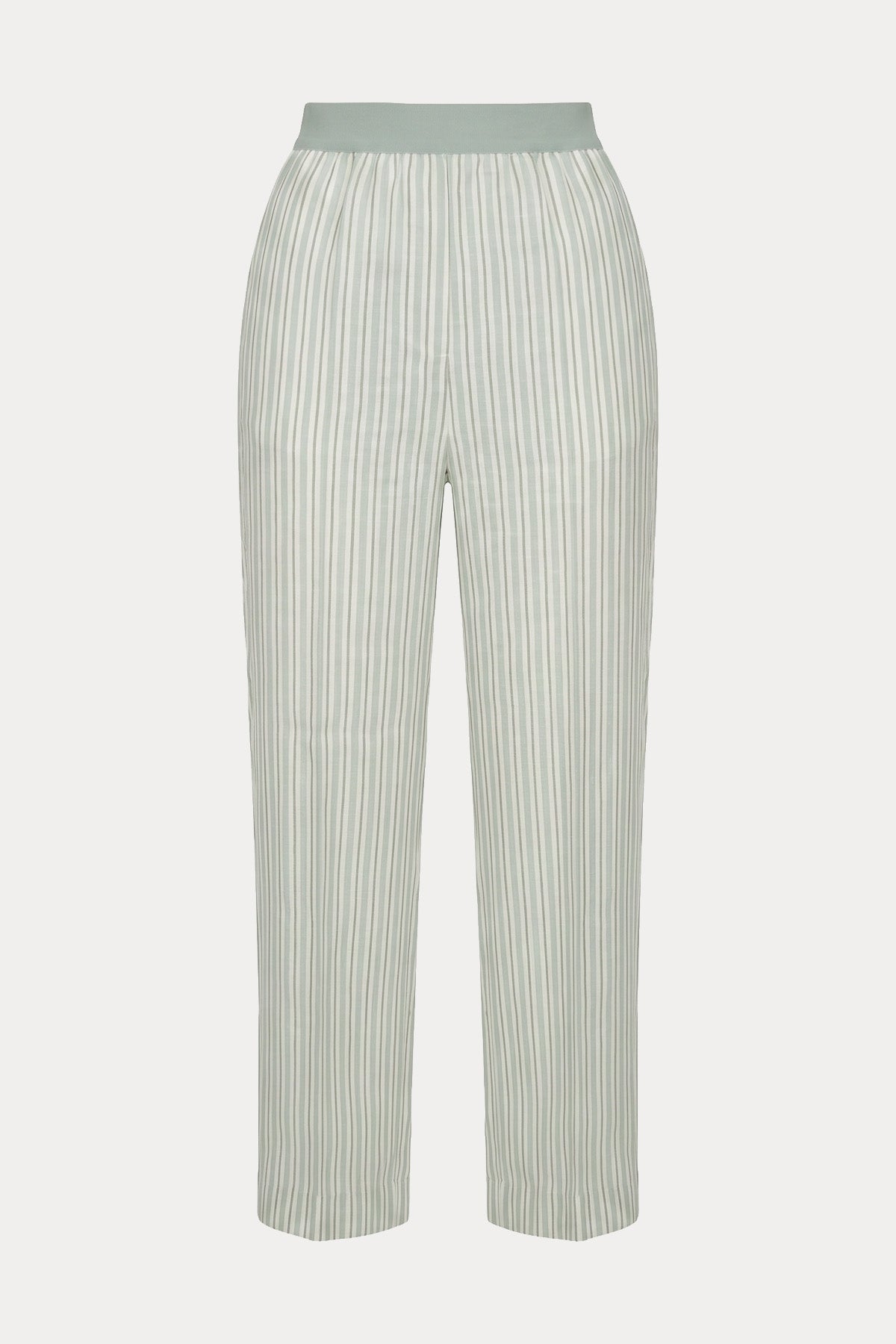 Semicouture Regular Fit Beli Lastikli Çizgili Keten Pantolon