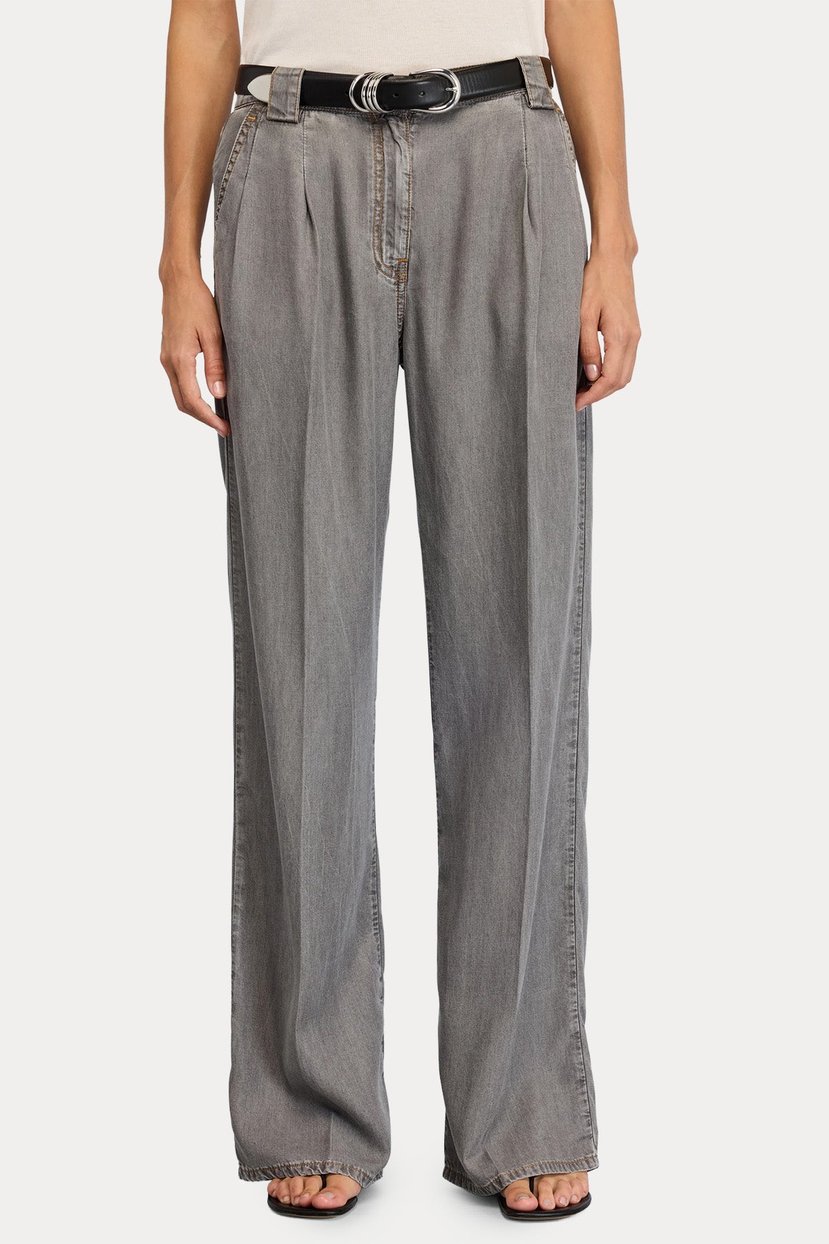 Semicouture Wide Leg Beli Lastikli Tek Pile Pantolon-Pantolon-Libas