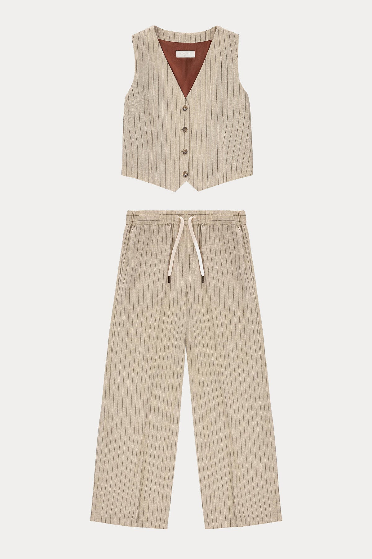 Circolo 1901 Relaxed Fit Çizgili Streç Yelek Pantolon Set