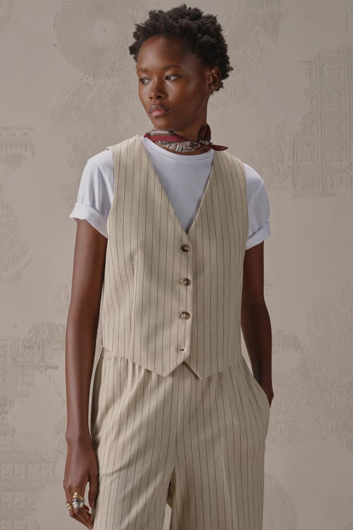 Circolo 1901 Relaxed Fit Çizgili Streç Yelek Pantolon Set