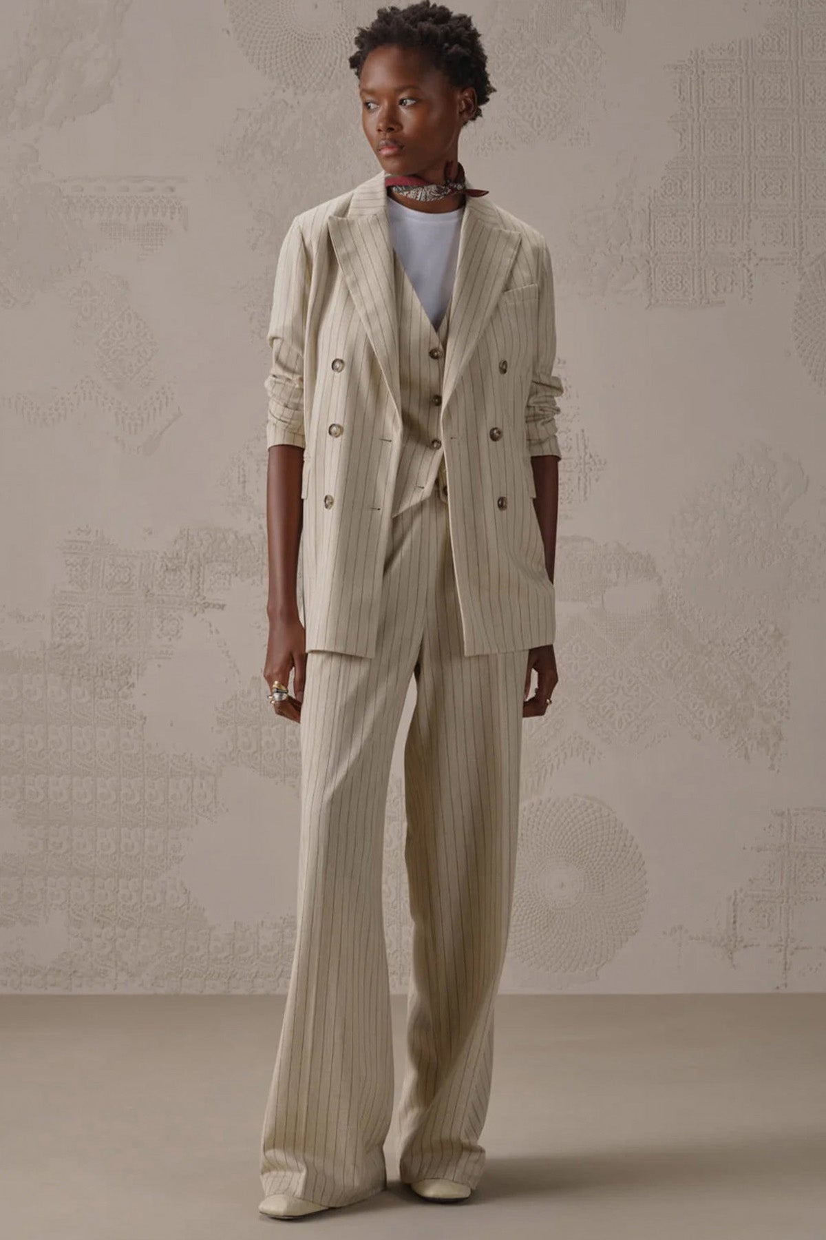 Circolo 1901 Relaxed Fit Çizgili Streç Yelek Pantolon Set