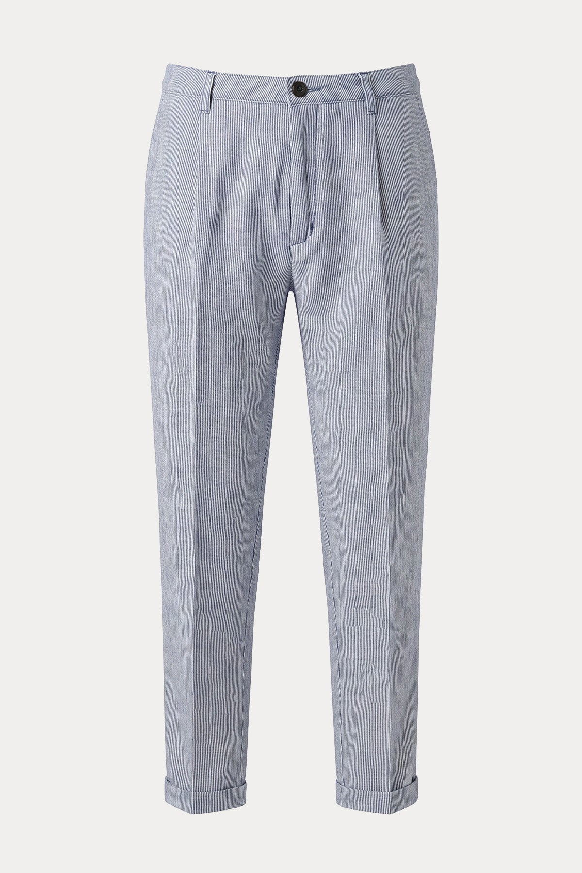 40 Weft Ronan Relaxed Fit Tek Pile Çizgili Keten Pantolon-Pantolon-Libas