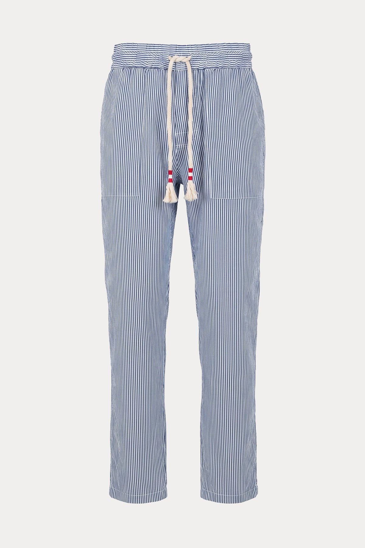 Saint Barth Regular Fit Beli Lastikli Çizgili Keten Pantolon
