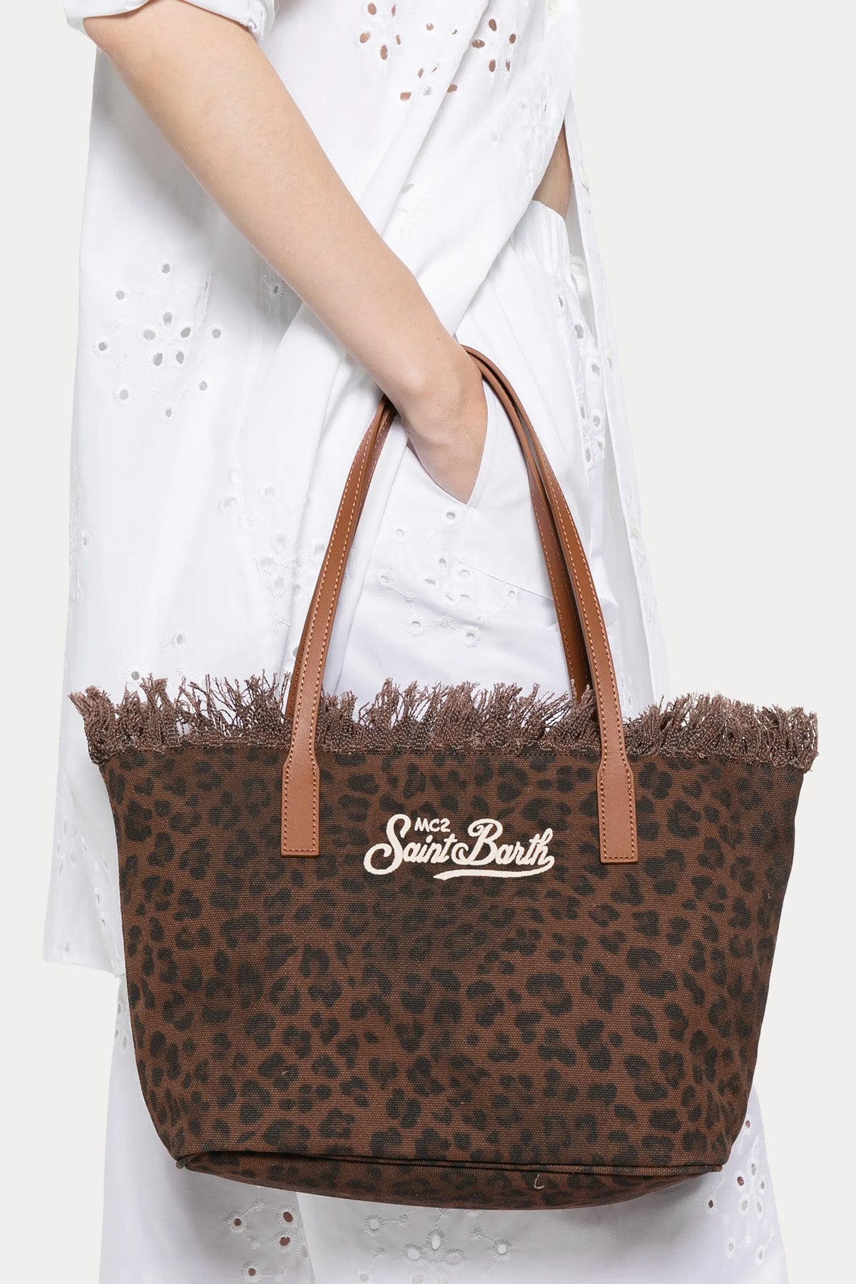 Saint Barth Large Leopar Desen Logolu Kanvas Çanta