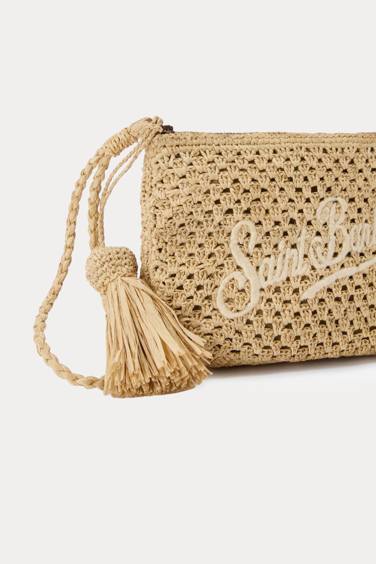 Saint Barth Mini Logolu Hasır Örgü Clutch Çanta