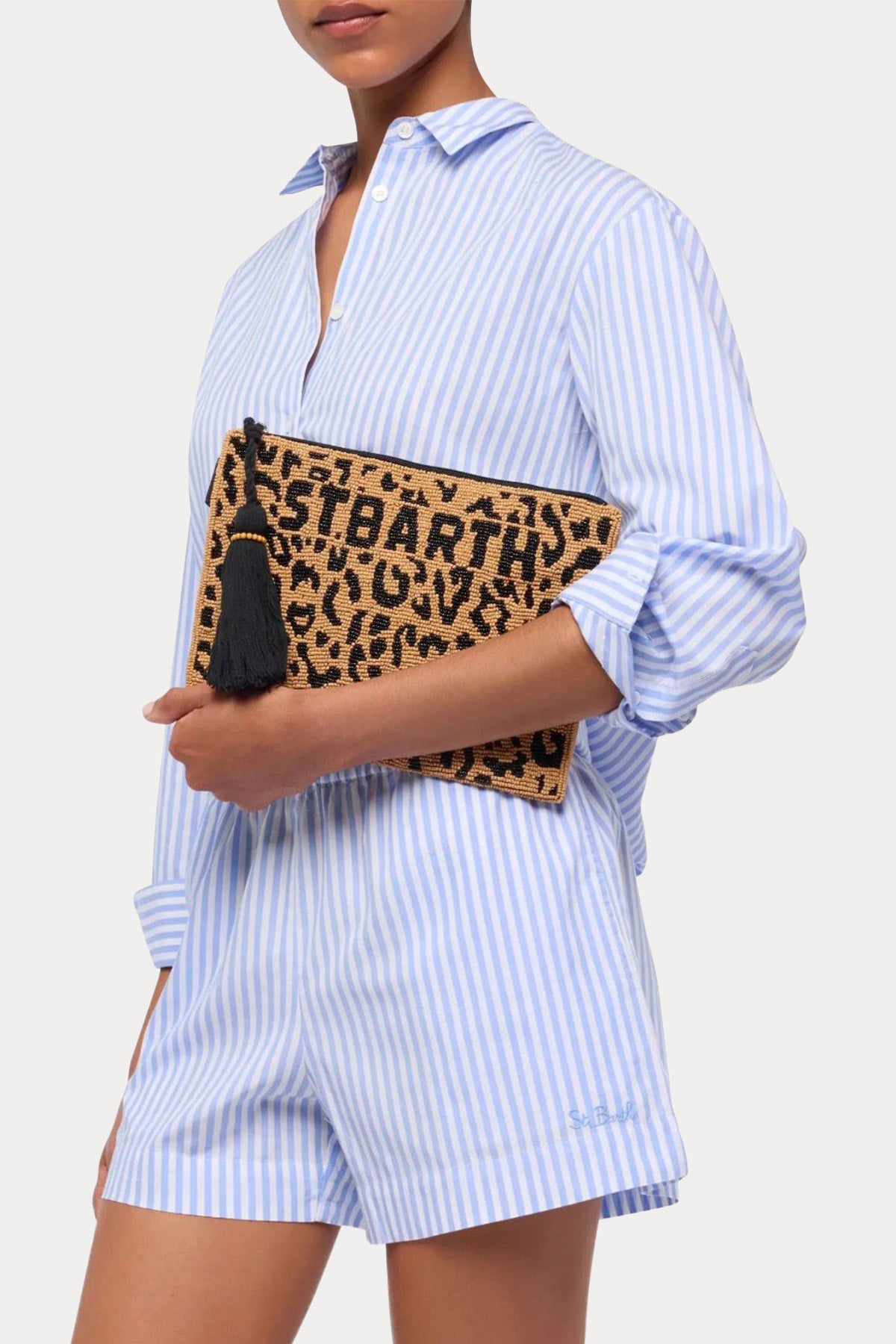 Saint Barth Mini Leopar Desen Logolu Clutch Çanta