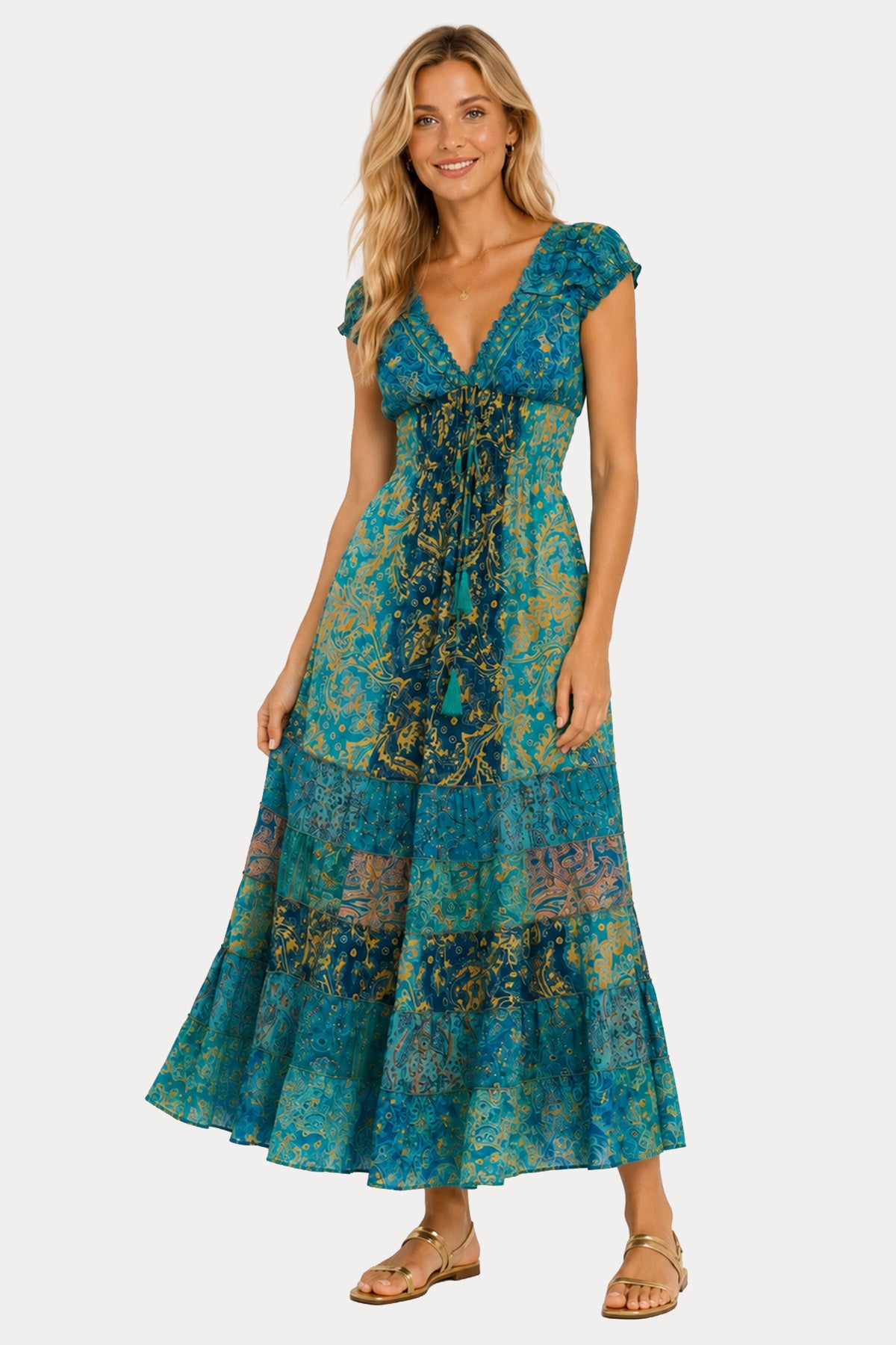 Rene Derhy Marielle Paisley Desenli Maxi Elbise
