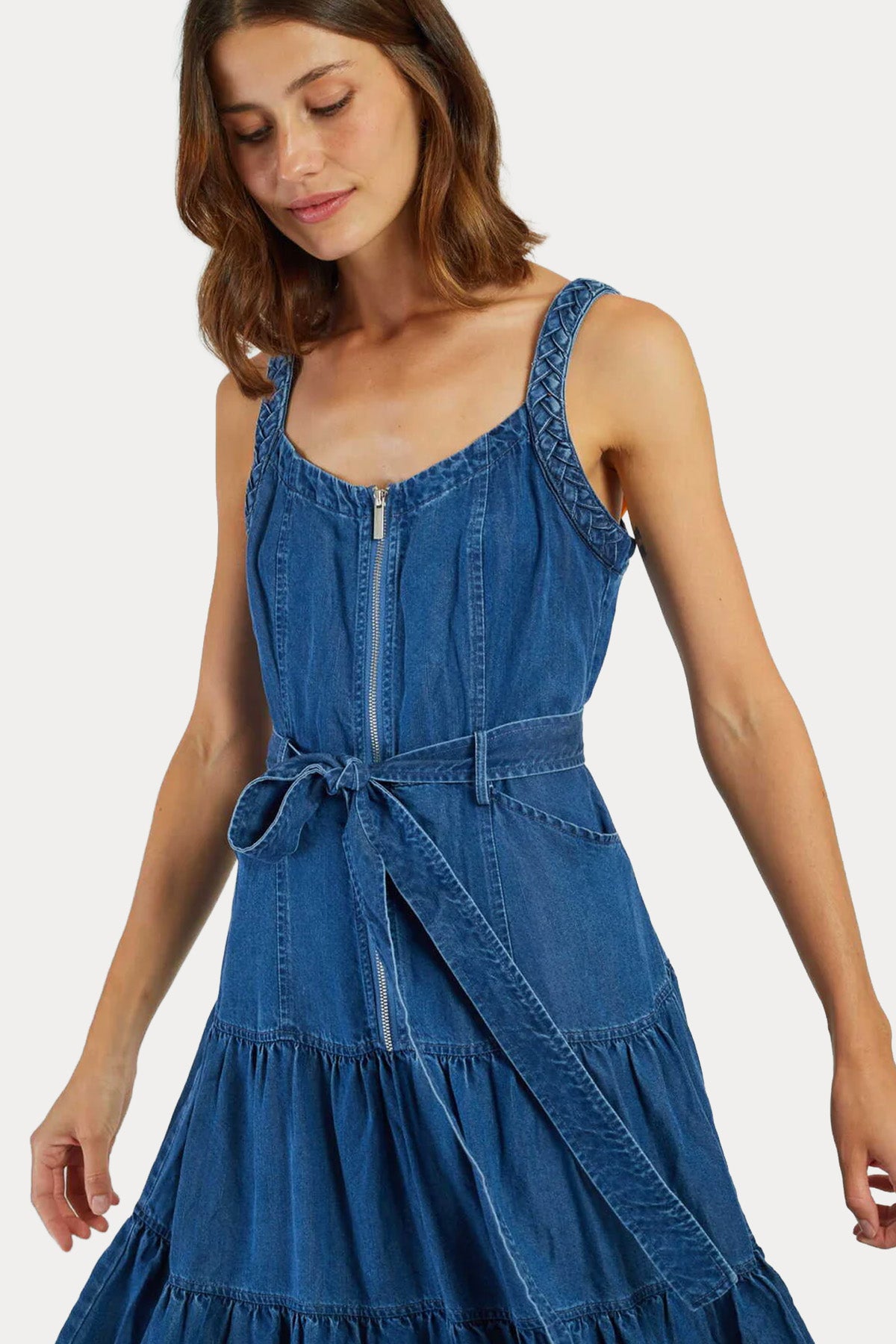 Rene Derhy Gilly Kemerli Denim Midi Elbise-Elbise-Libas