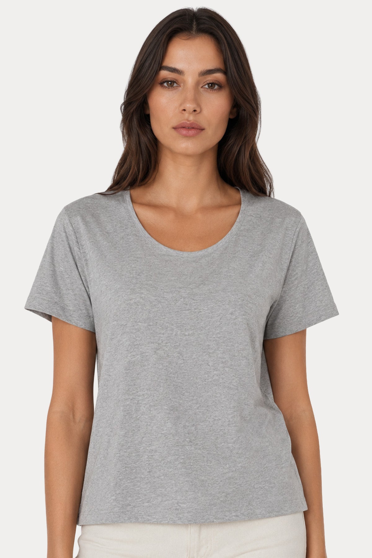 Berenice V Yaka Kanat Desenli Keten T-shirt